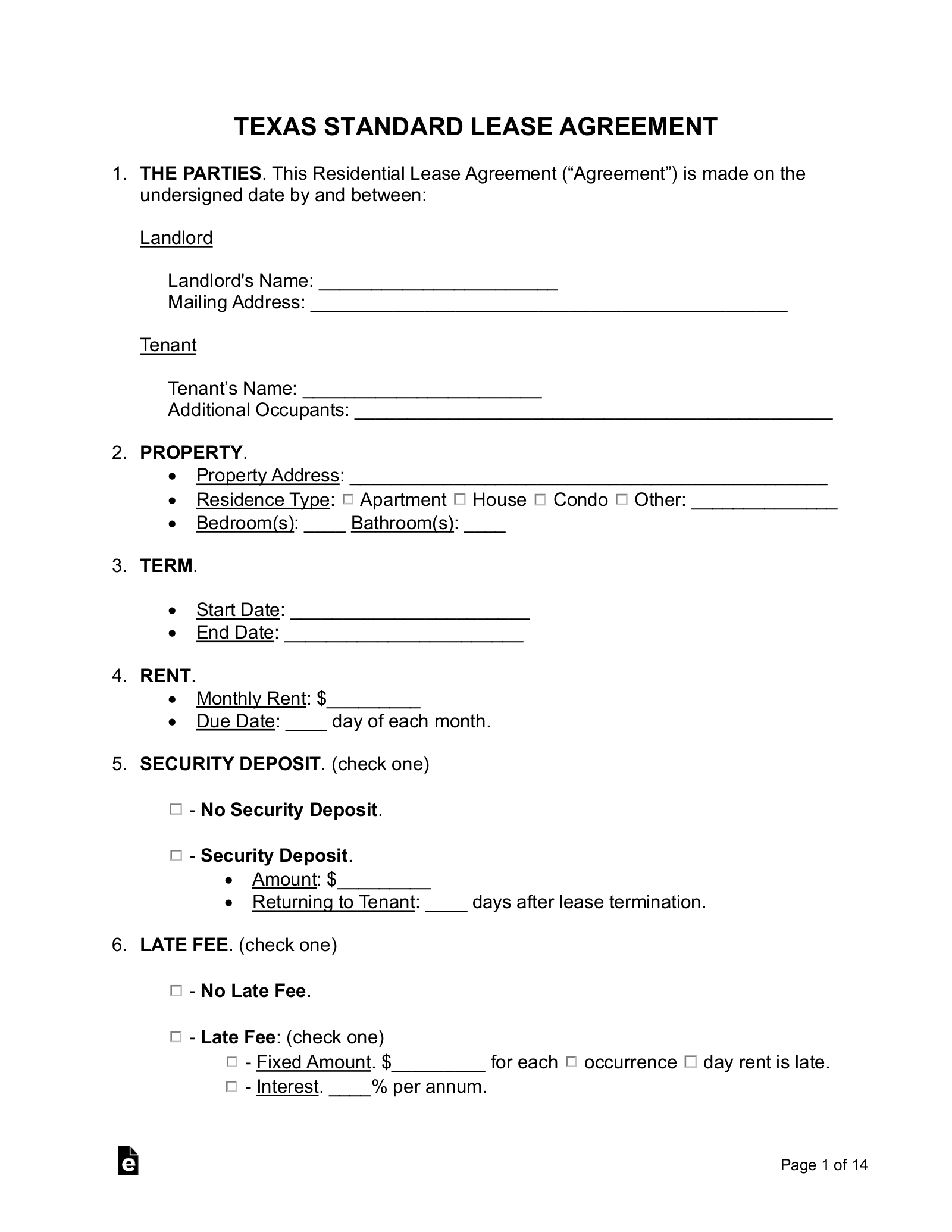 Free Texas Standard Residential Lease Agreement - Pdf | Word – Eforms for Free Printable Lease Agreement Texas