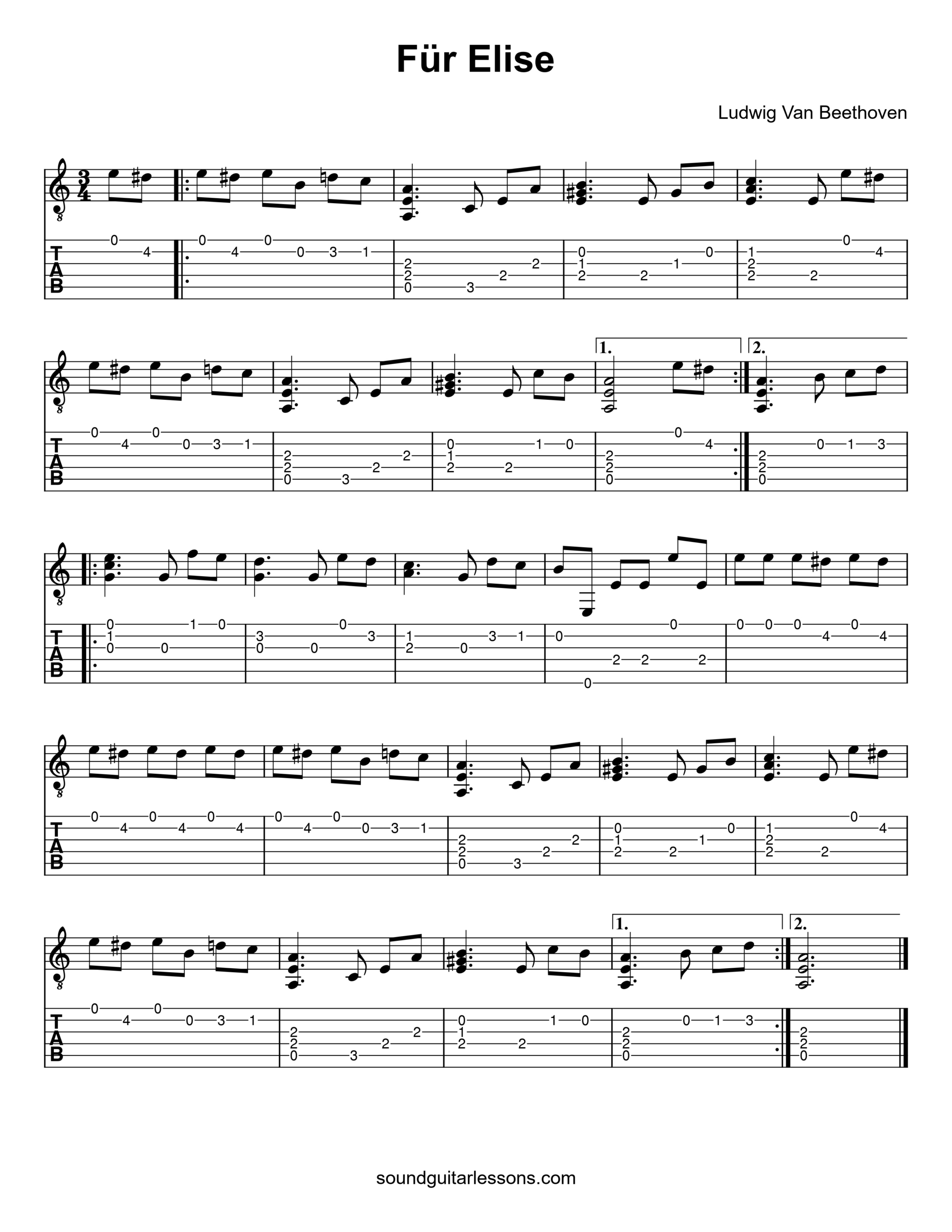 Fur Elise Guitar Tab | Easy &amp;amp; Free Sheet Music | Full Tutorial with regard to Free Printable Sheet Music For Guitar