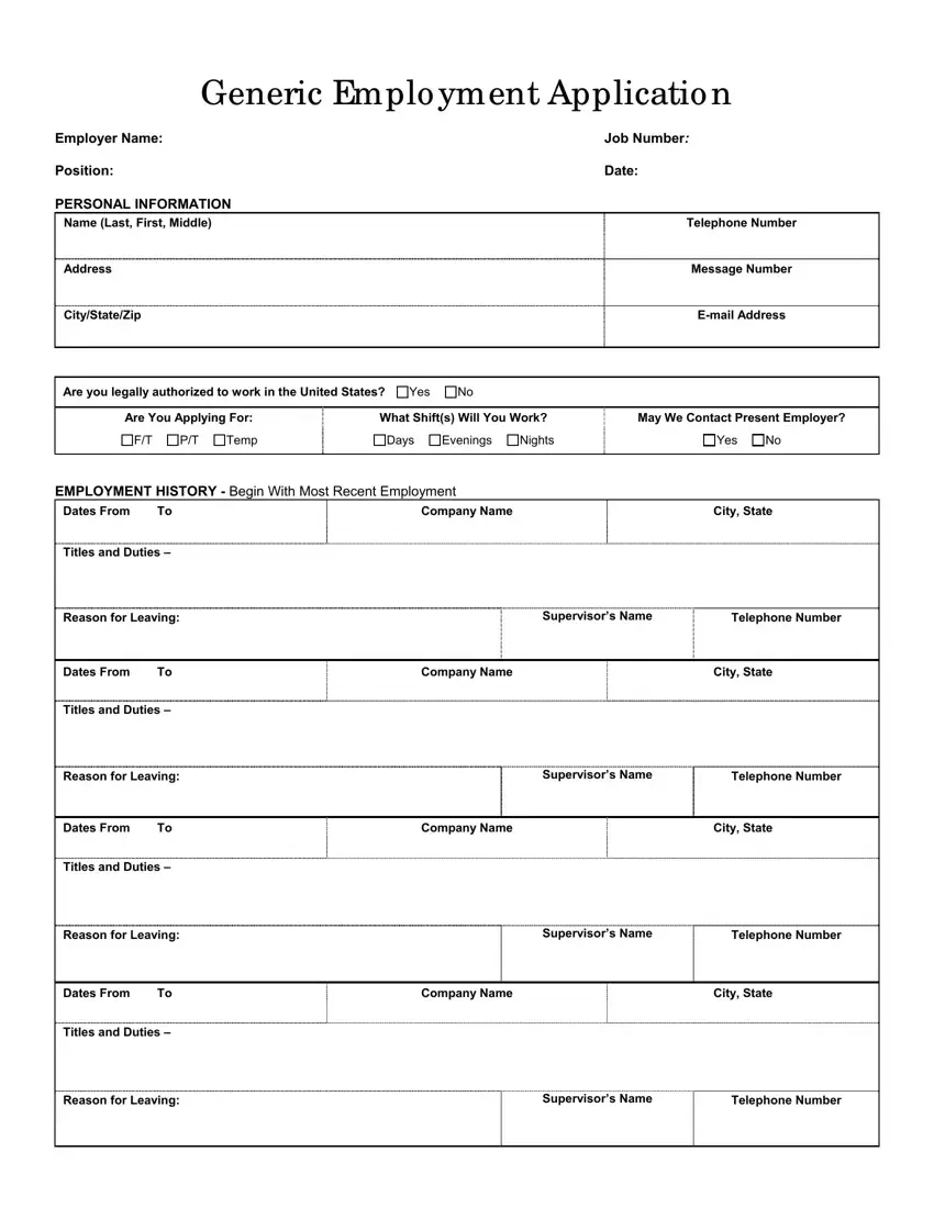 Generic Application Form ≡ Fill Out Printable Pdf Forms Online in Generic Application For Employment Printable