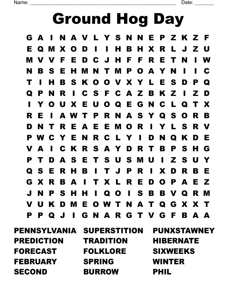 Ground Hog Day Word Search - Wordmint intended for Groundhog Day Word Search Printable