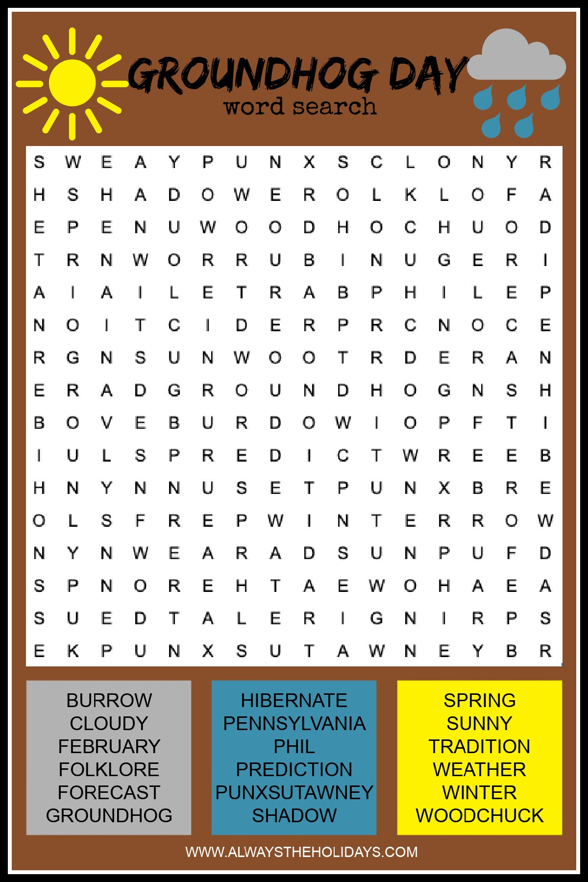 Groundhog Day Word Search - Free Groundhog Day Printable inside Groundhog Day Word Search Printable