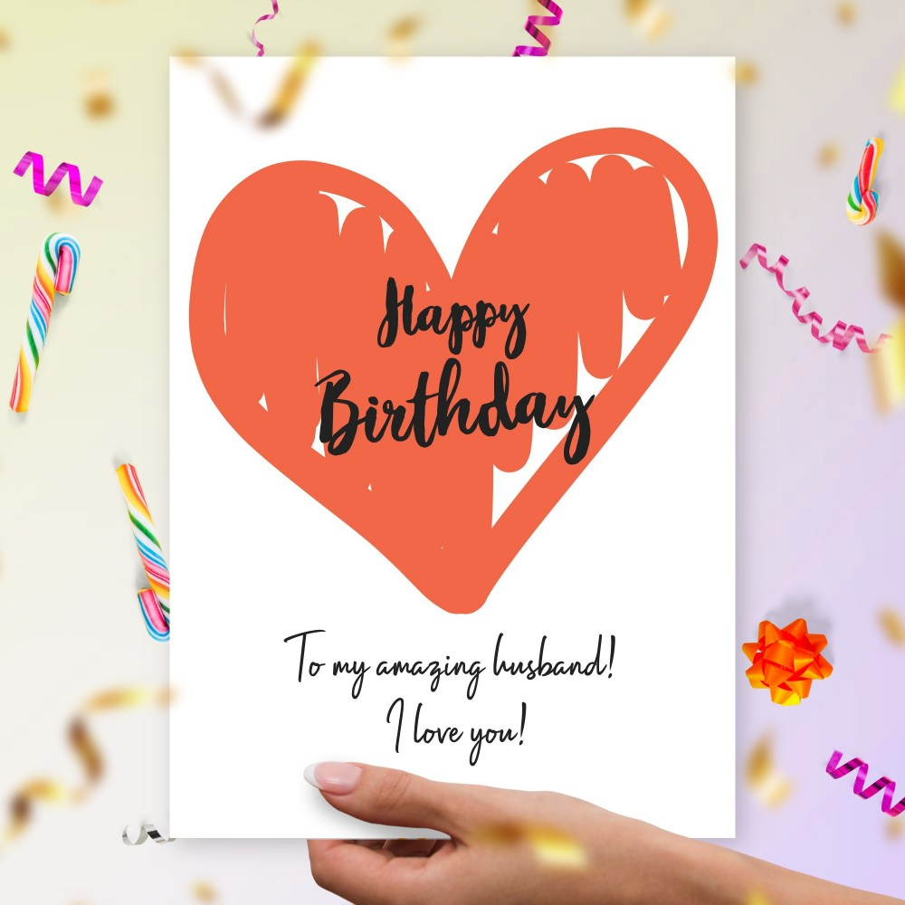 Happy Birthday Card For Husband - Heart Style Template Editable Online with regard to Birthday Greeting Cards For Husband Printable