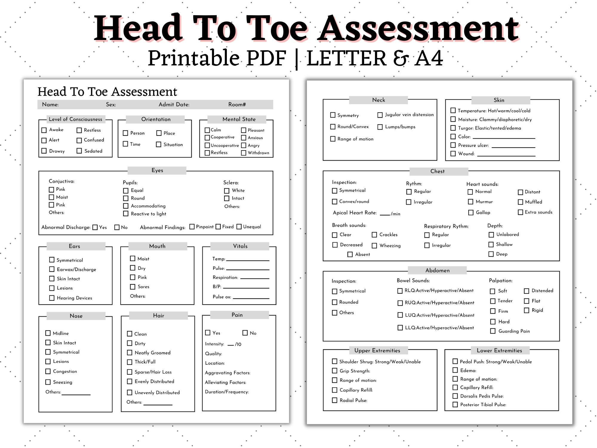 Head To Toe Assessment Template Nursing Checklist | Nursing for Printable Head to Toe Assessment Template