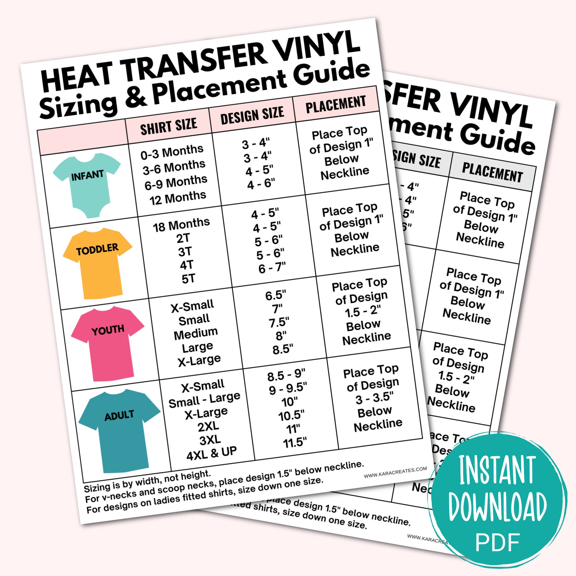 Heat Transfer Vinyl Sizing Guide - Htv Platzierungsleitfaden - Htv in Vinyl Shirt Placement Guide Printable