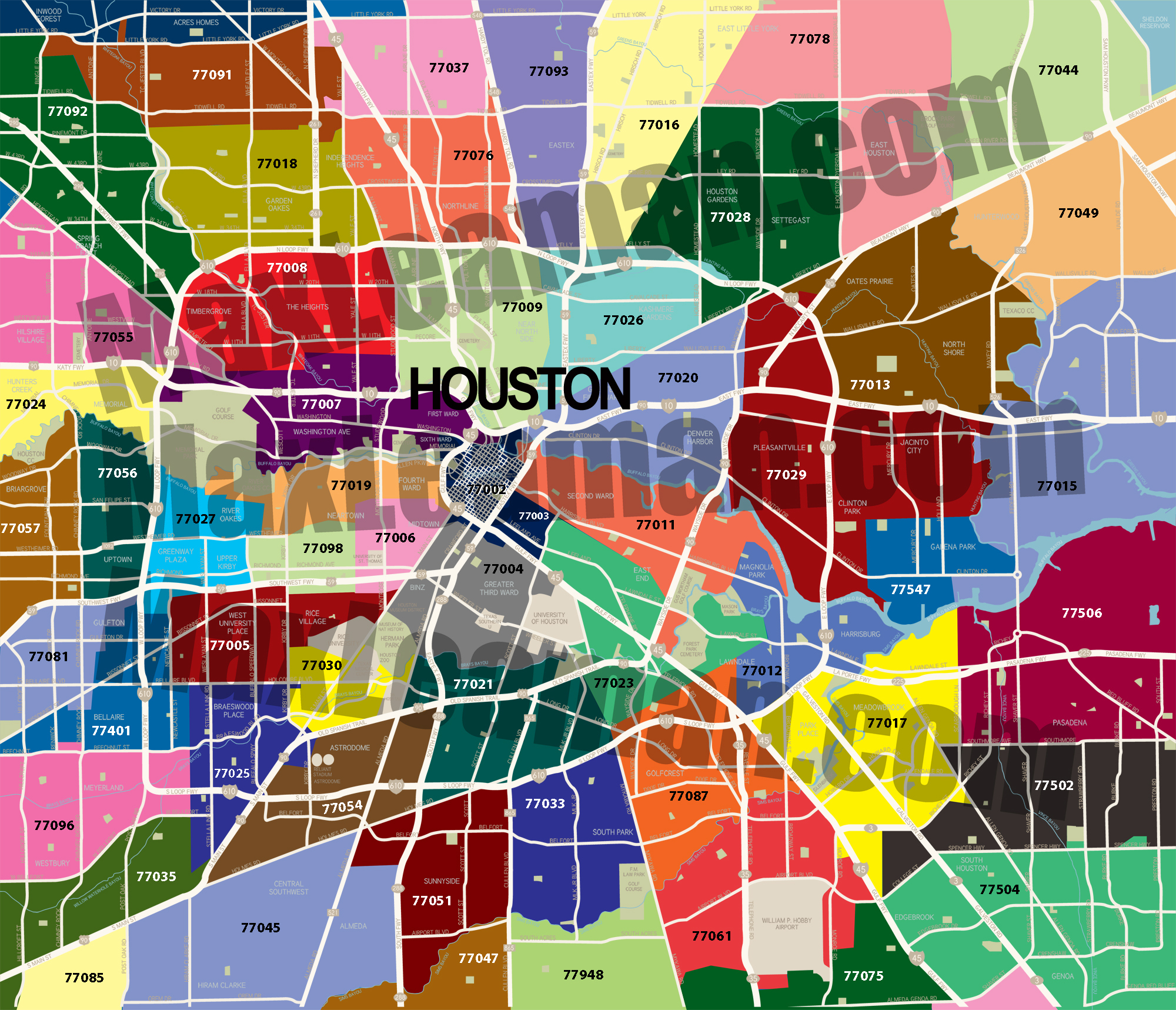 Houston Zip Code Map - Free Zip Code Map - Houston Zip Code Map throughout Printable Houston Zip Code Map