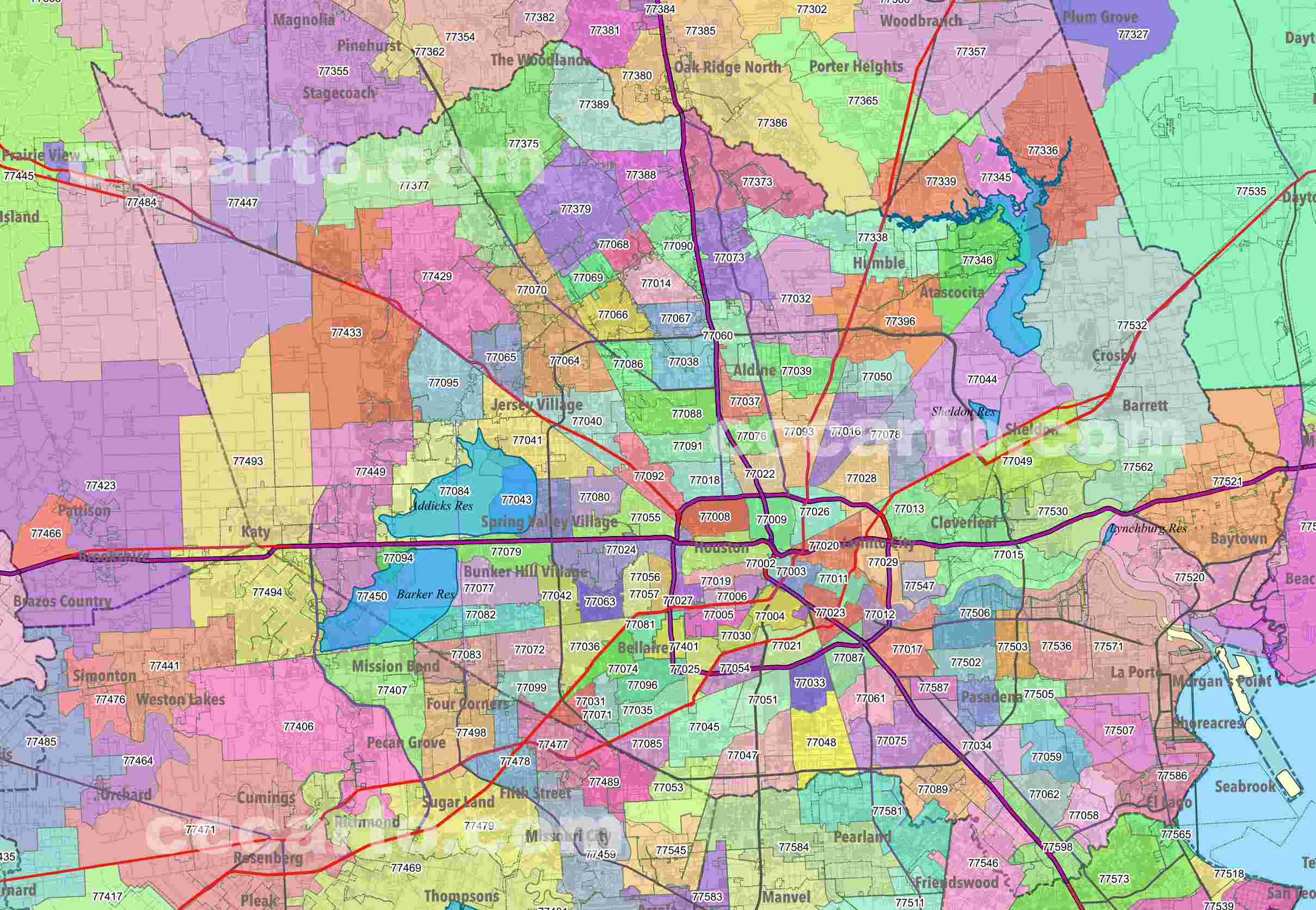 Houston Zip Codes Map — Harris County, Texas pertaining to Printable Houston Zip Code Map