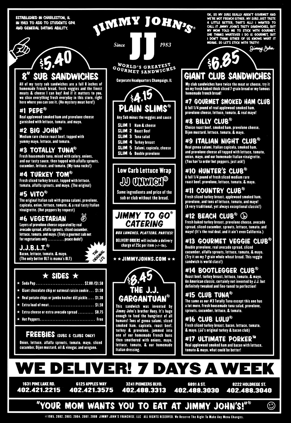 Jimmy John'S Delivery Menu - With Prices - Lincoln Ne - Provided regarding Jimmy John'S Menu Printable
