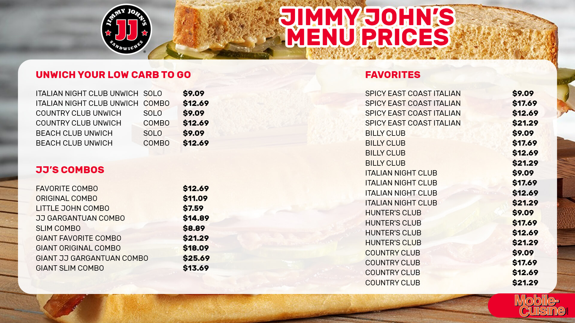 Jimmy John'S Menu Prices + Free Sandwich Offer (2024) regarding Jimmy John'S Menu Printable