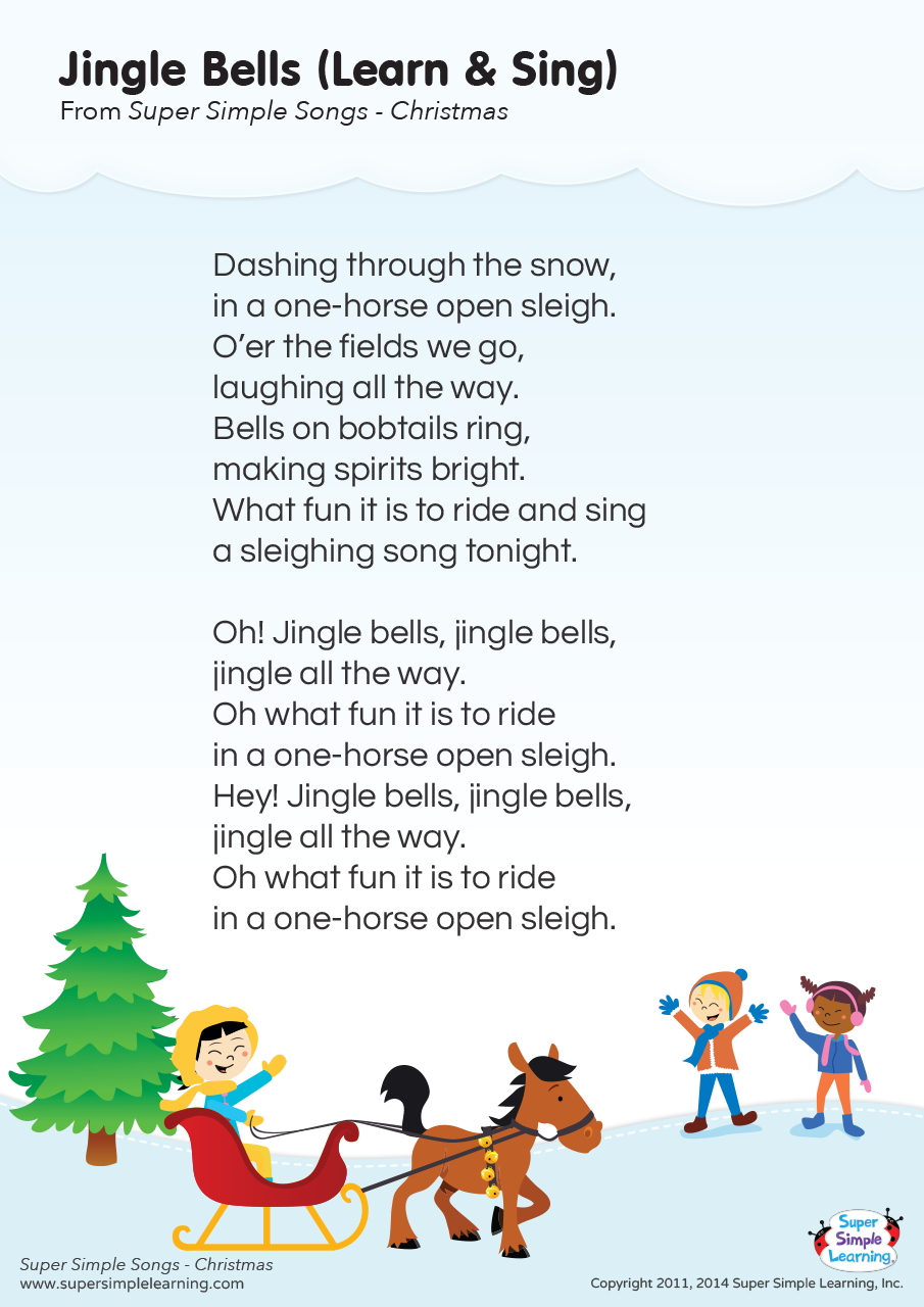 Jingle Bells (Learn &amp;amp; Sing) Lyrics Poster - Super Simple pertaining to Words To Jingle Bells Song Printable