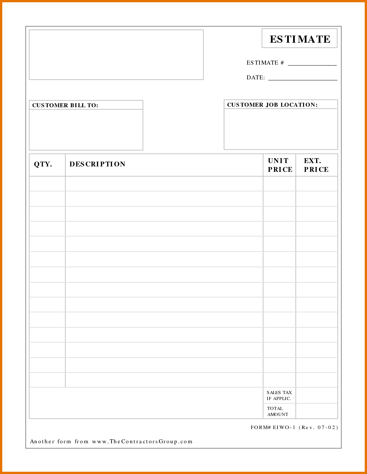 Job Estimate Blank Free Printable Estimate Forms - Printable Party inside Blank Free Printable Estimate Forms
