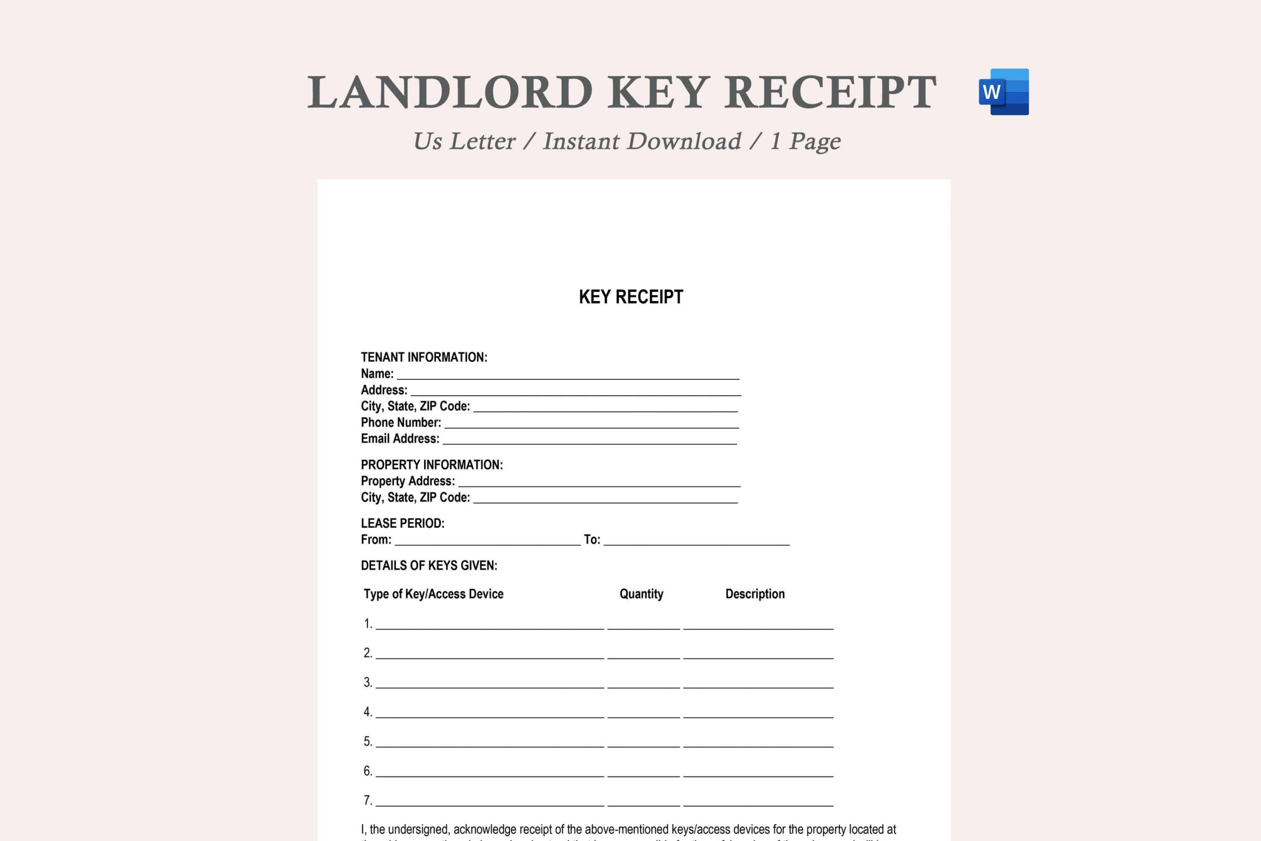 Key Receipt Form Template,Key Received Form,Key Receipt For regarding Printable Key Receipt Acknowledgement Form