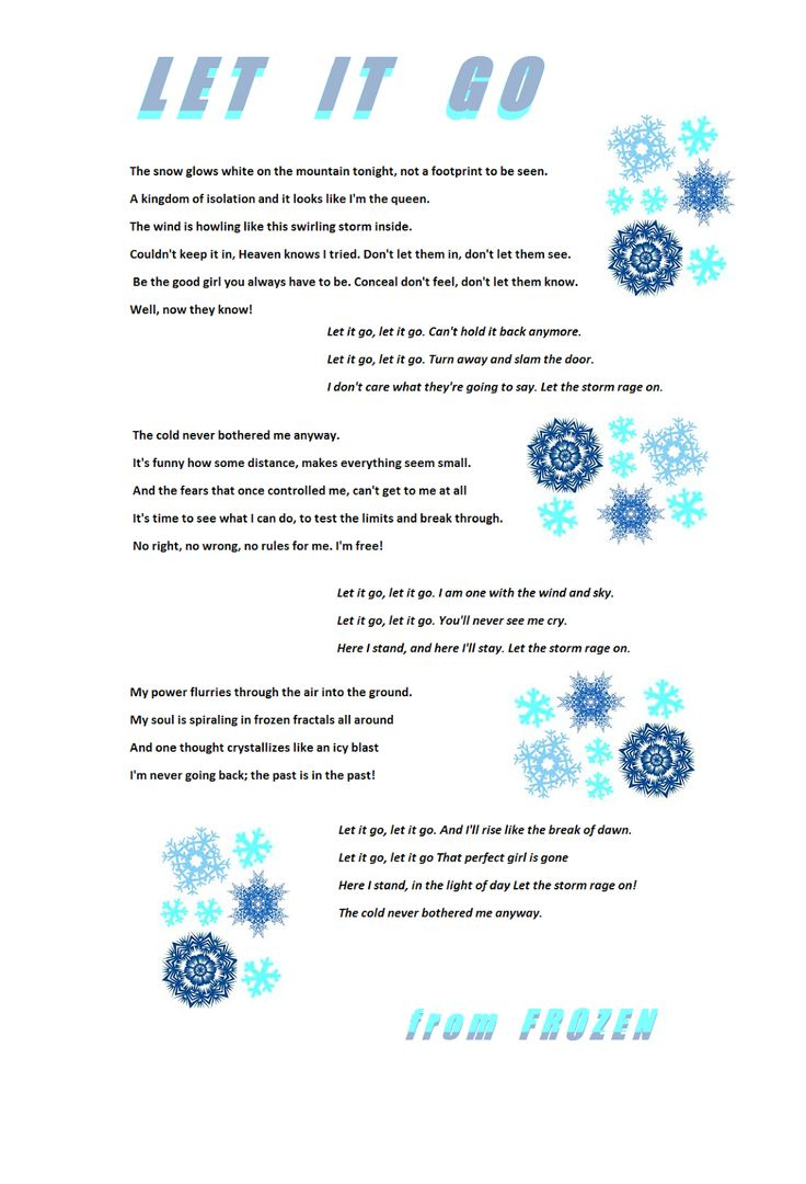 Let It Go Lyrics with regard to Let It Go Lyrics Printable