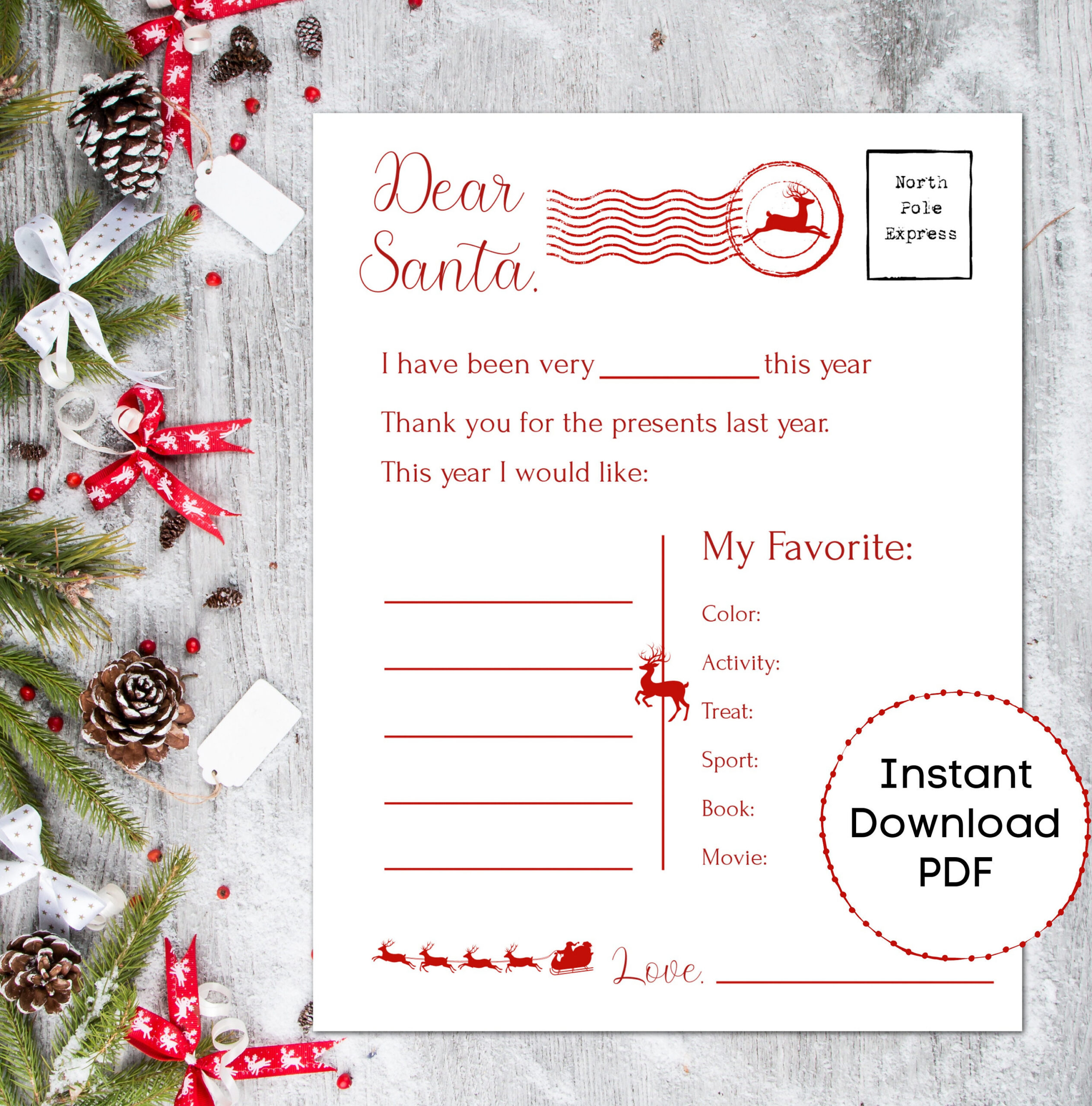 Letter To Santa Printable/ Christmas List/ Wishlist/ Santa Letter with regard to Santa Claus Christmas List Printable