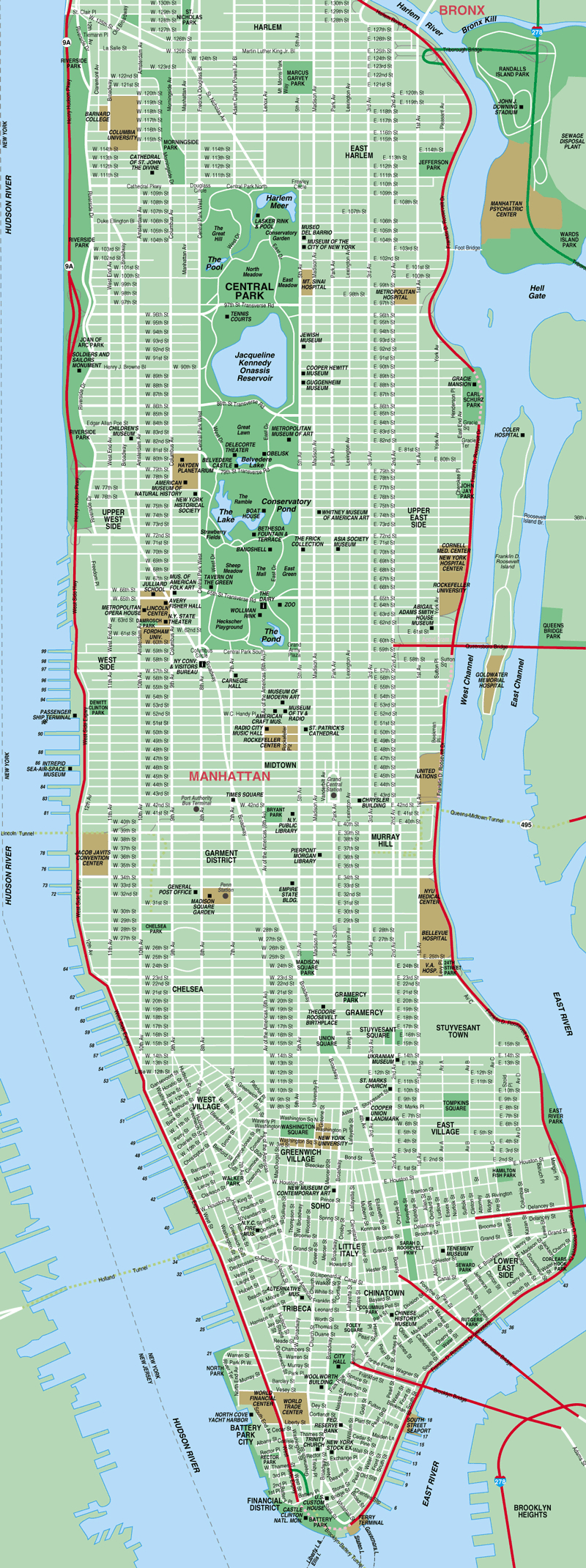 Map Of Manhattan, New York City - Detailed Manhattan Map in Printable Street Map of Manhattan