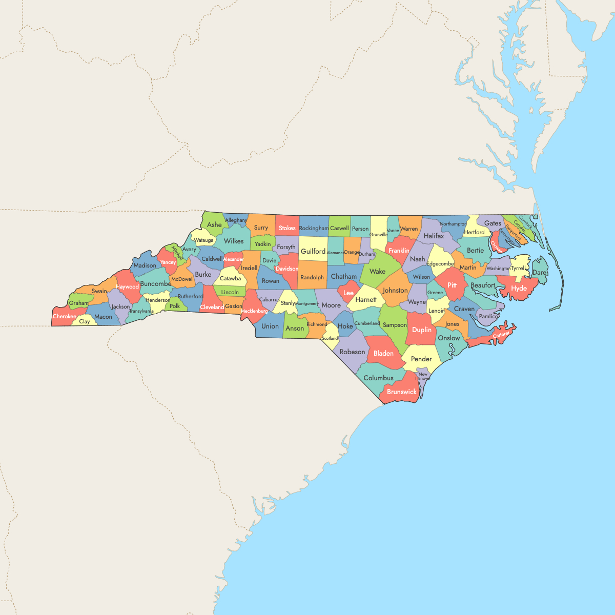 Map Of North Carolina Counties — Ultimaps throughout Printable Map of North Carolina Counties