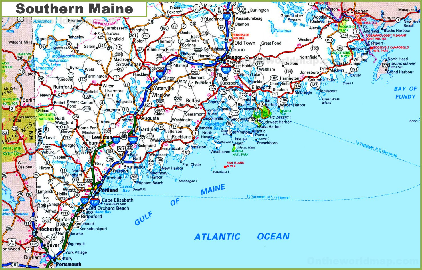 Map Of Southern Maine - Ontheworldmap intended for Printable Map of Maine Coastline