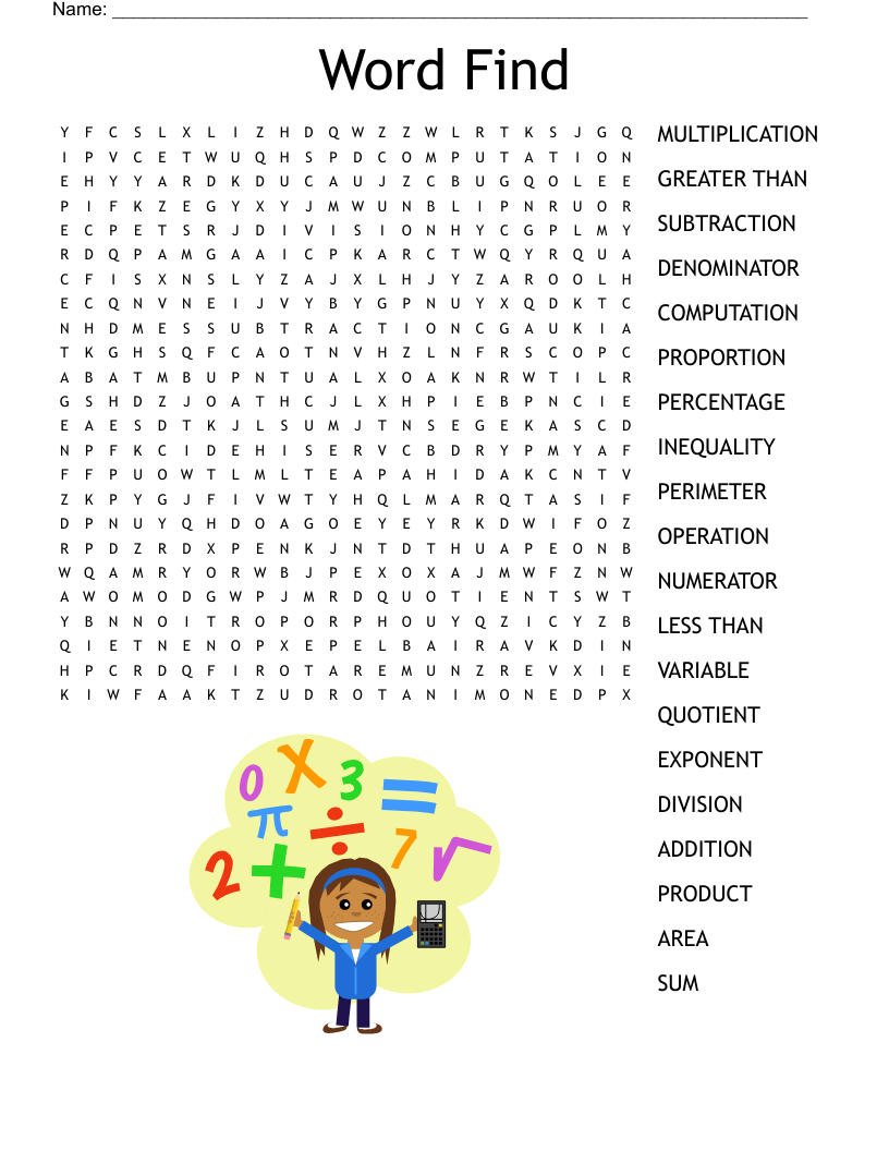 Math Terms Word Search - Wordmint pertaining to Maths Find A Word Printable