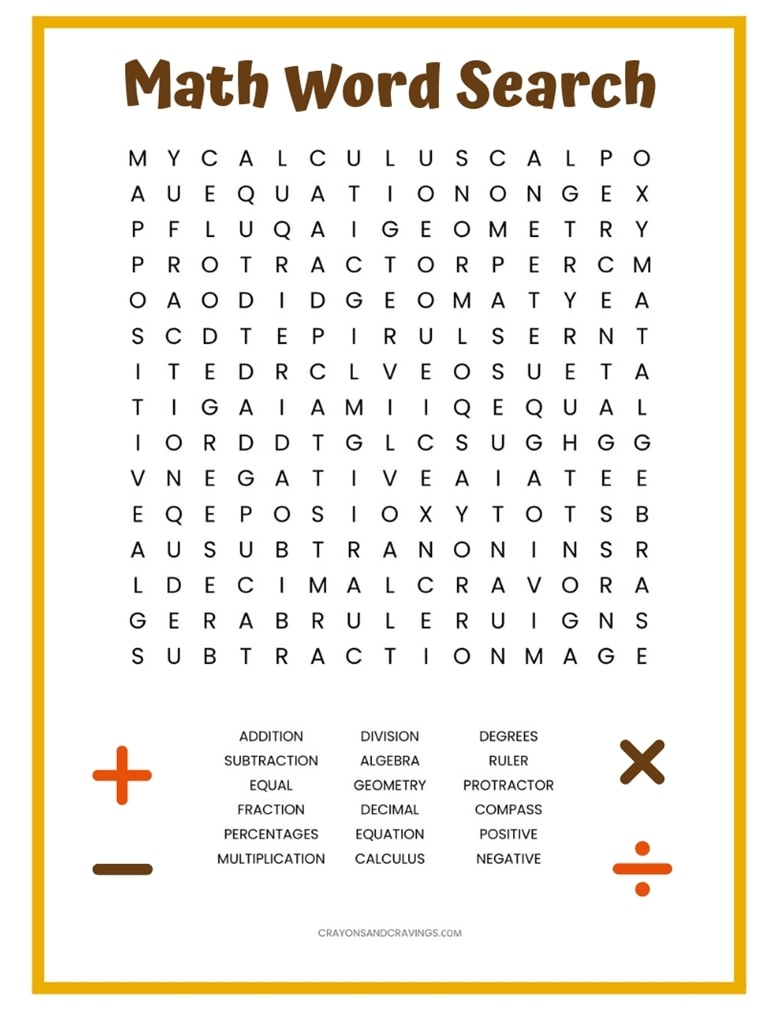 Math Word Search Free Printable regarding Maths Find A Word Printable