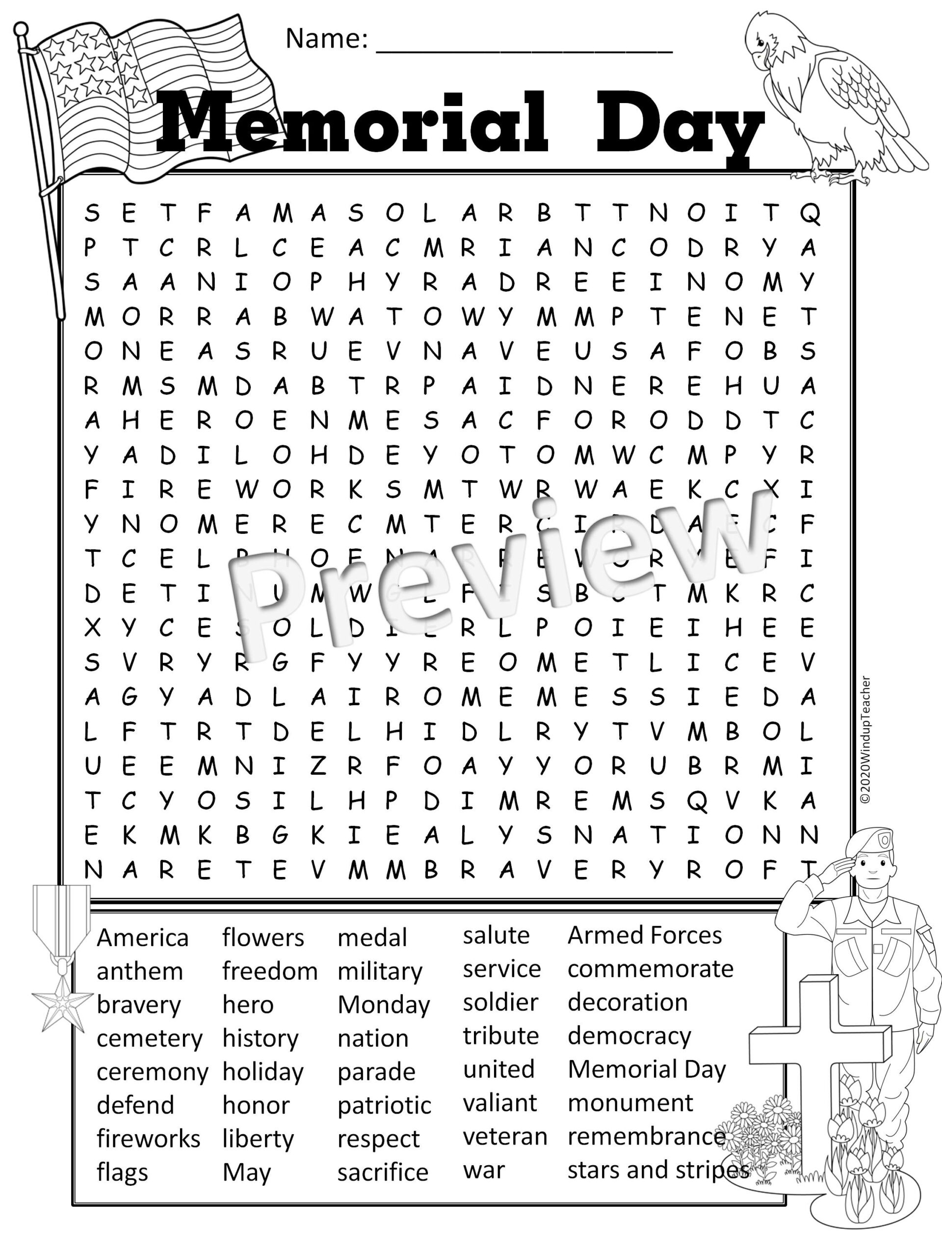 Memorial Day Word Search Activity Printable Hard For Grades 5 To inside Memorial Day Word Search Free Printable