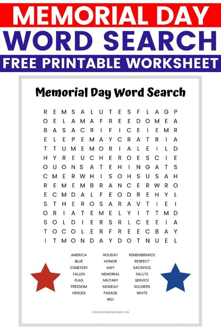 Memorial Day Word Search Free Printable Worksheet throughout Memorial Day Word Search Free Printable