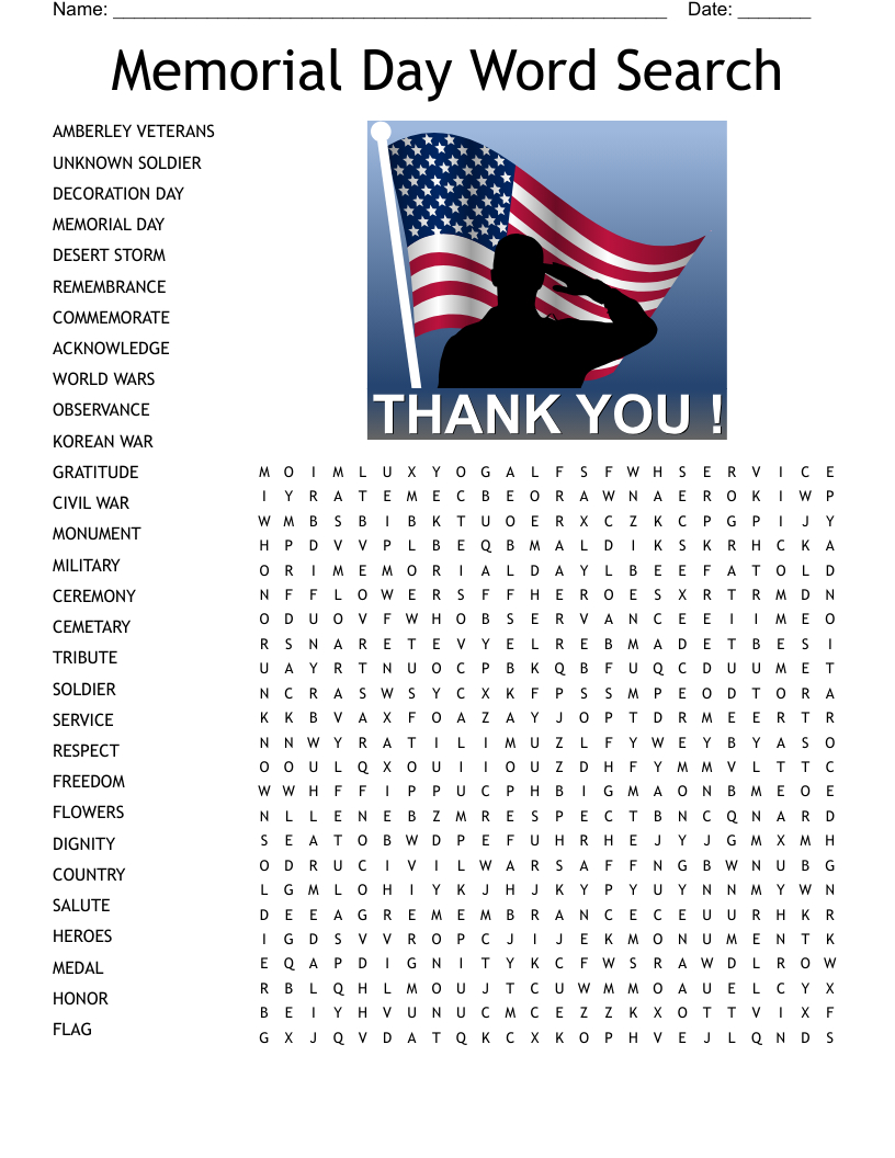 Memorial Day Word Search - Wordmint intended for Memorial Day Word Search Free Printable