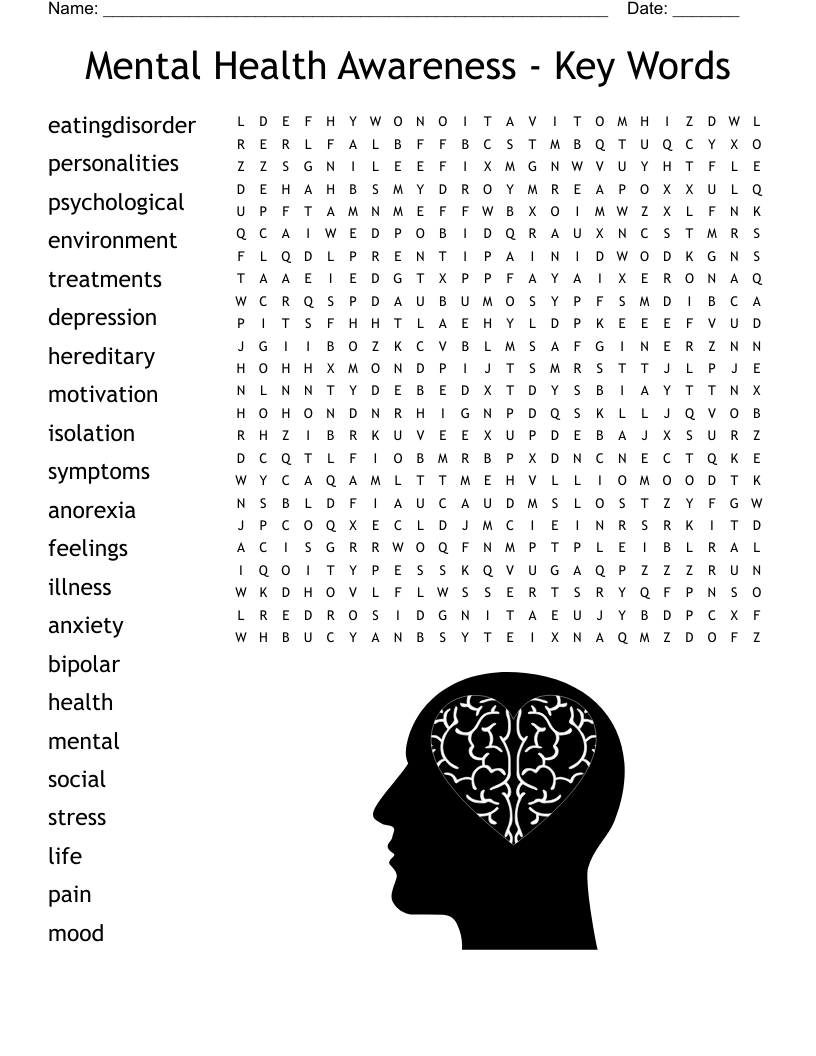 Mental Health Awareness - Key Words Word Search - Wordmint inside Mental Health Word Search Printable