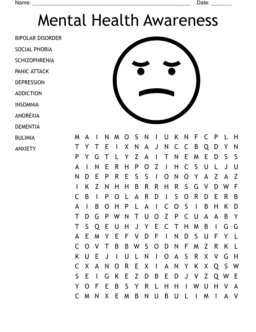 Mental Health Awareness Word Search - Wordmint in Mental Health Word Search Printable
