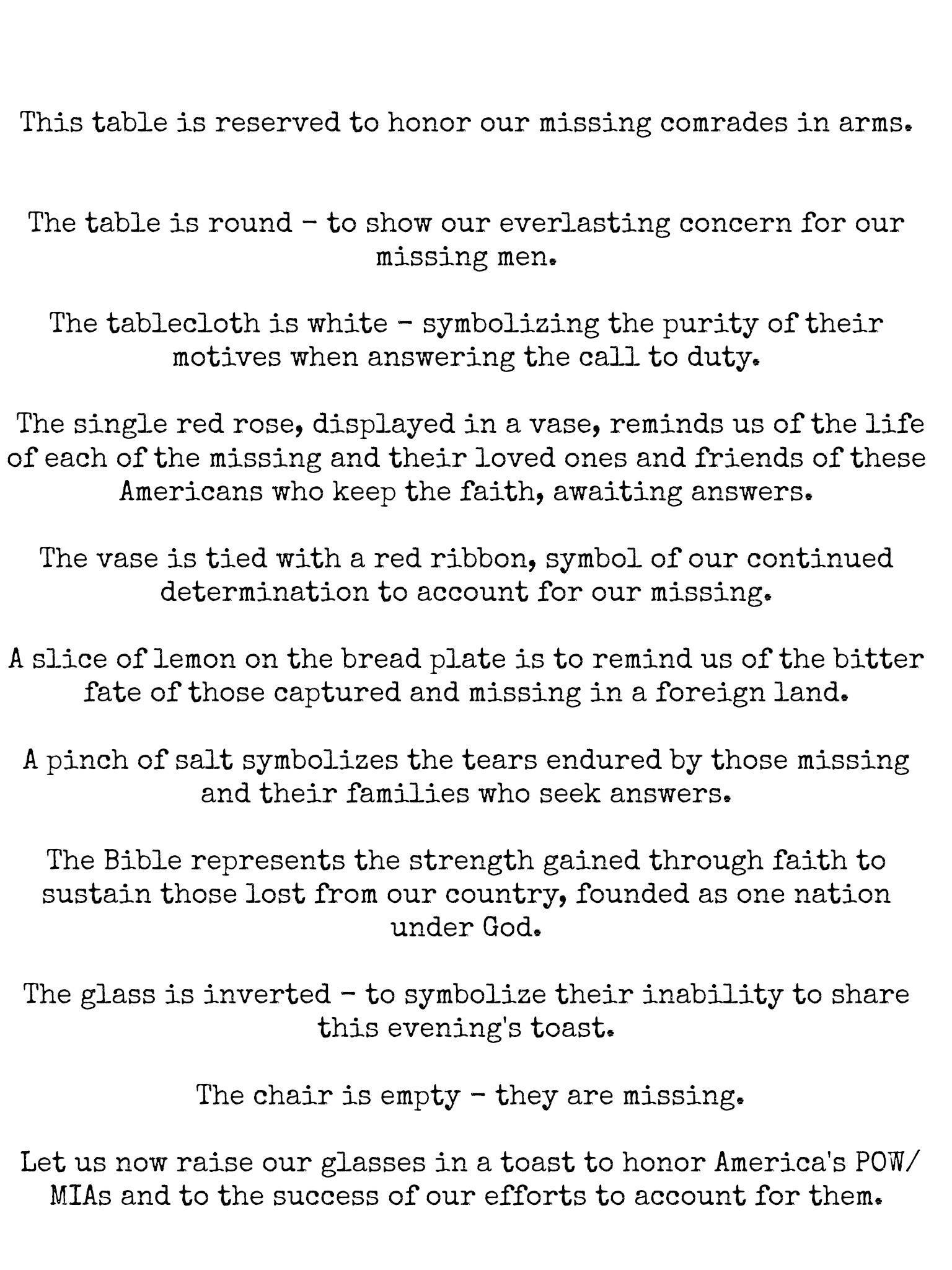 Missing Man Table - Pink Fortitude, Llc with regard to Missing Man Table Script Printable