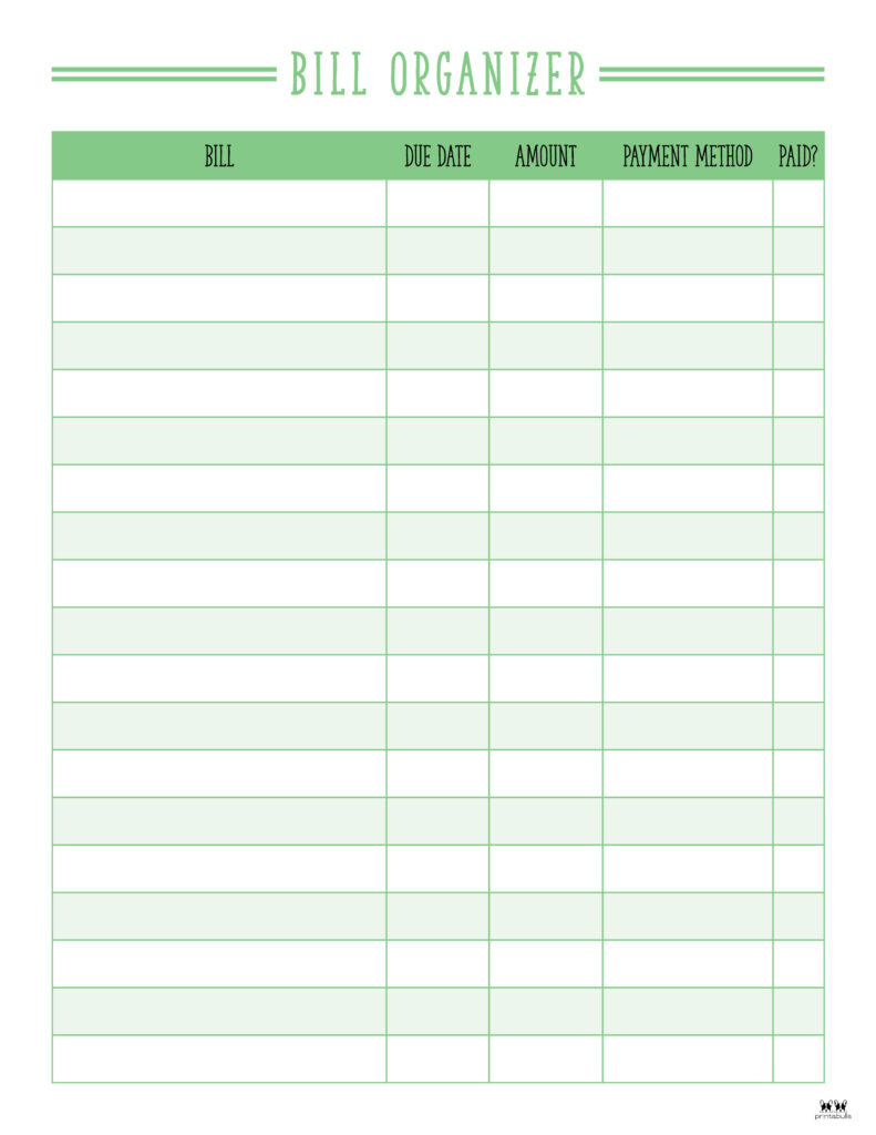 Monthly Bill Organizers - 18 Free Printables | Printabulls with Pdf Free Printable Bill Tracker