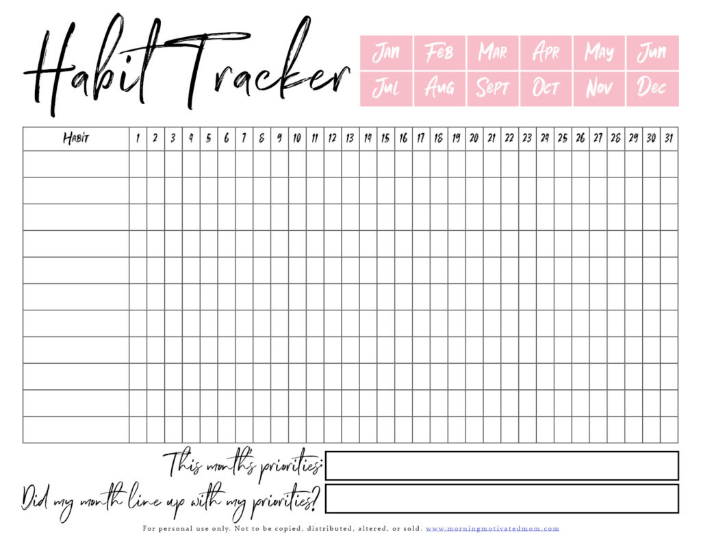 Monthly Habit Tracker Printable – Morning Motivated Mom pertaining to Free Printable Monthly Habit Tracker