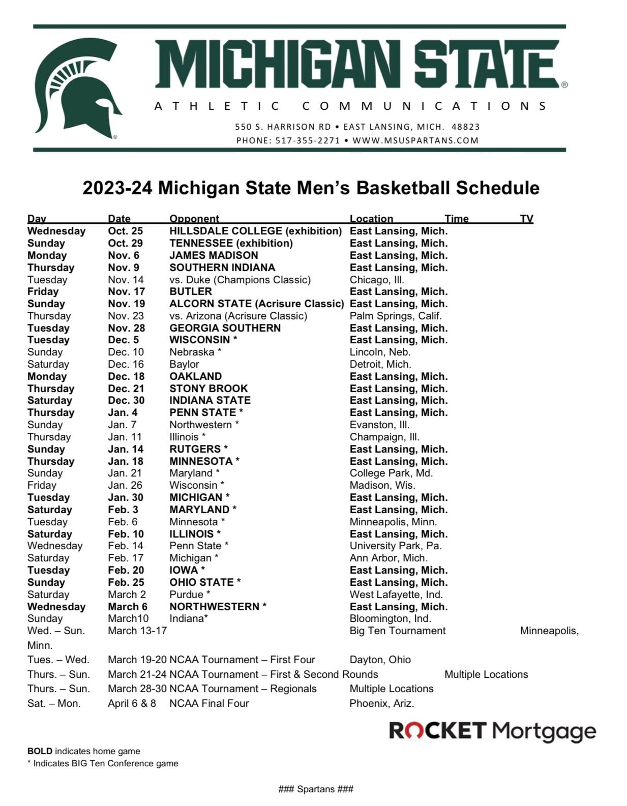 Msu And Michigan Release Men&amp;#039;S Basketball Schedules in Michigan State Basketball Printable Schedule