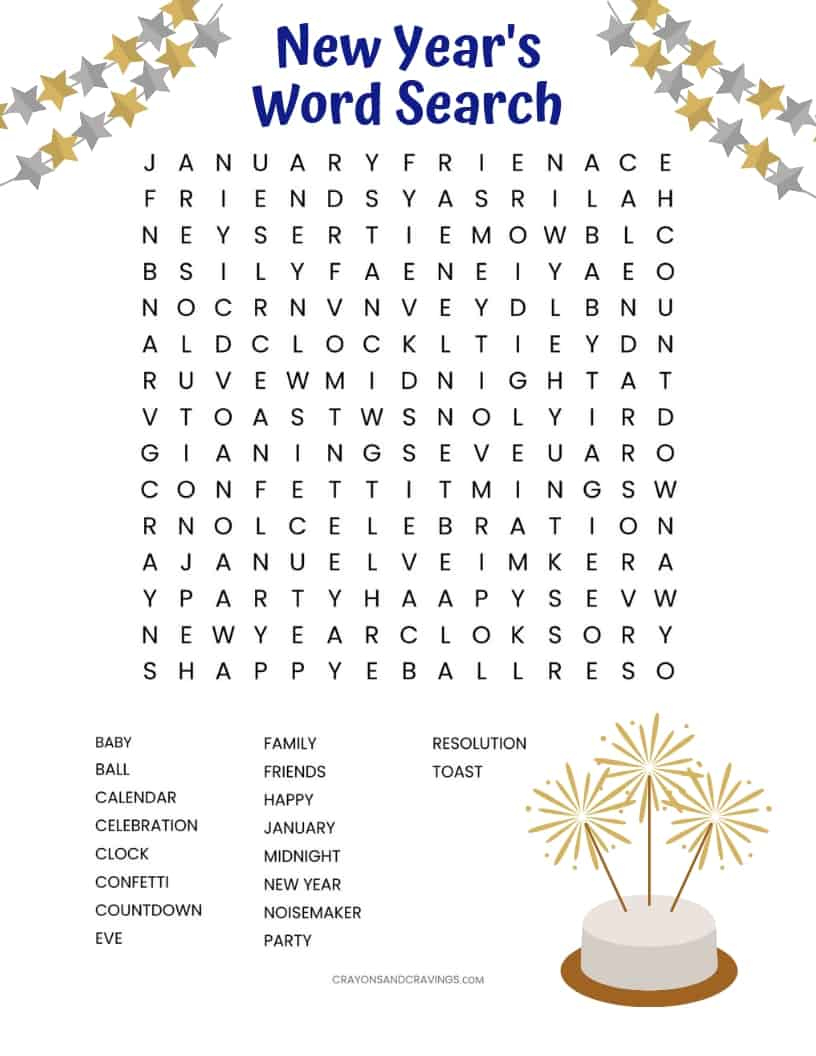 New Year&amp;#039;S Word Search Free Printable with New Years Word Search Printable