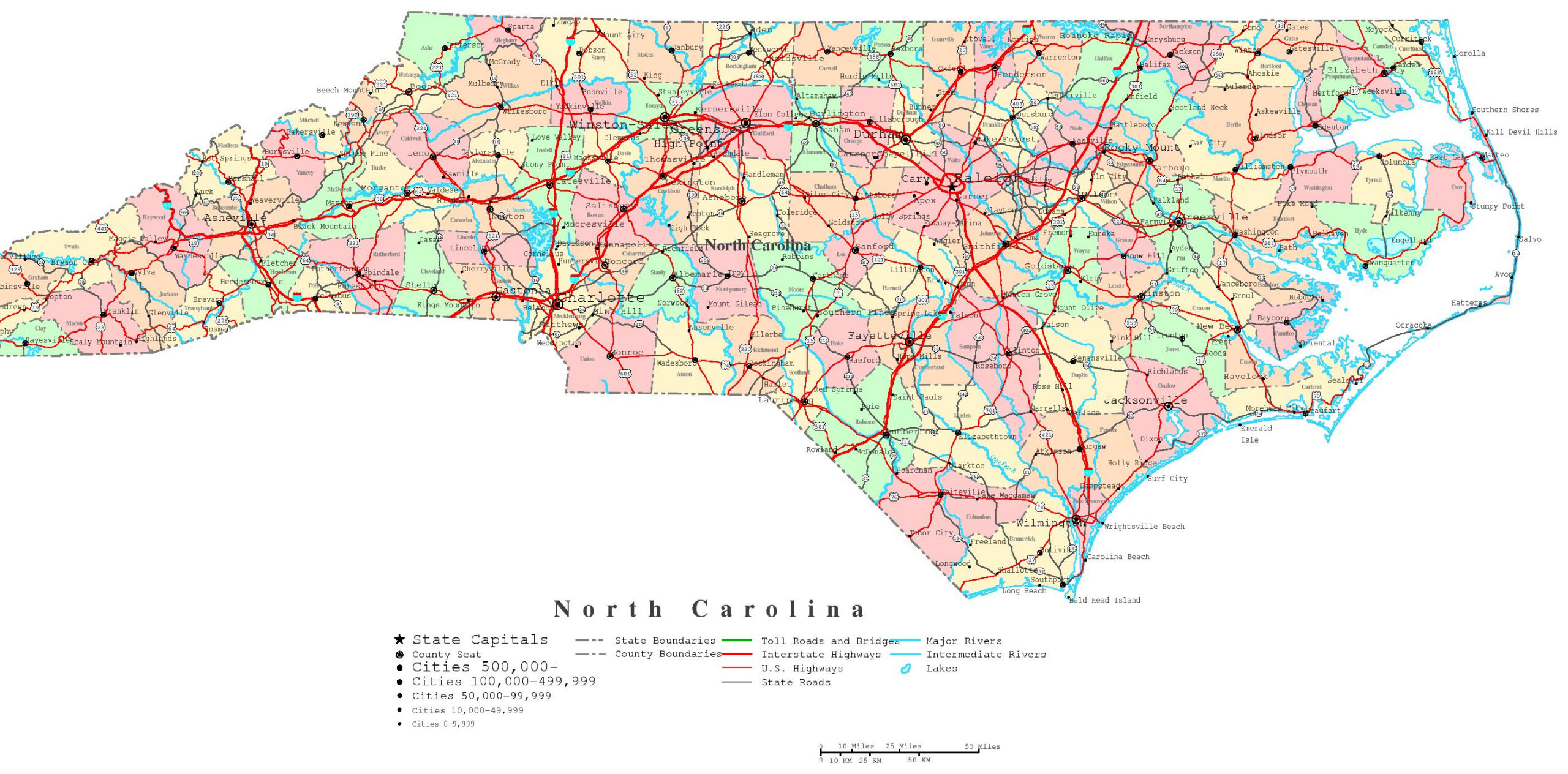 North Carolina Printable Map inside Printable North Carolina County Map