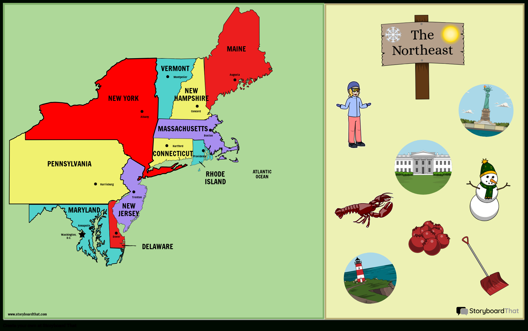 Northeast Region Map: Storyboard That Activity For 2025 throughout Northeast States And Capitals Map Printable