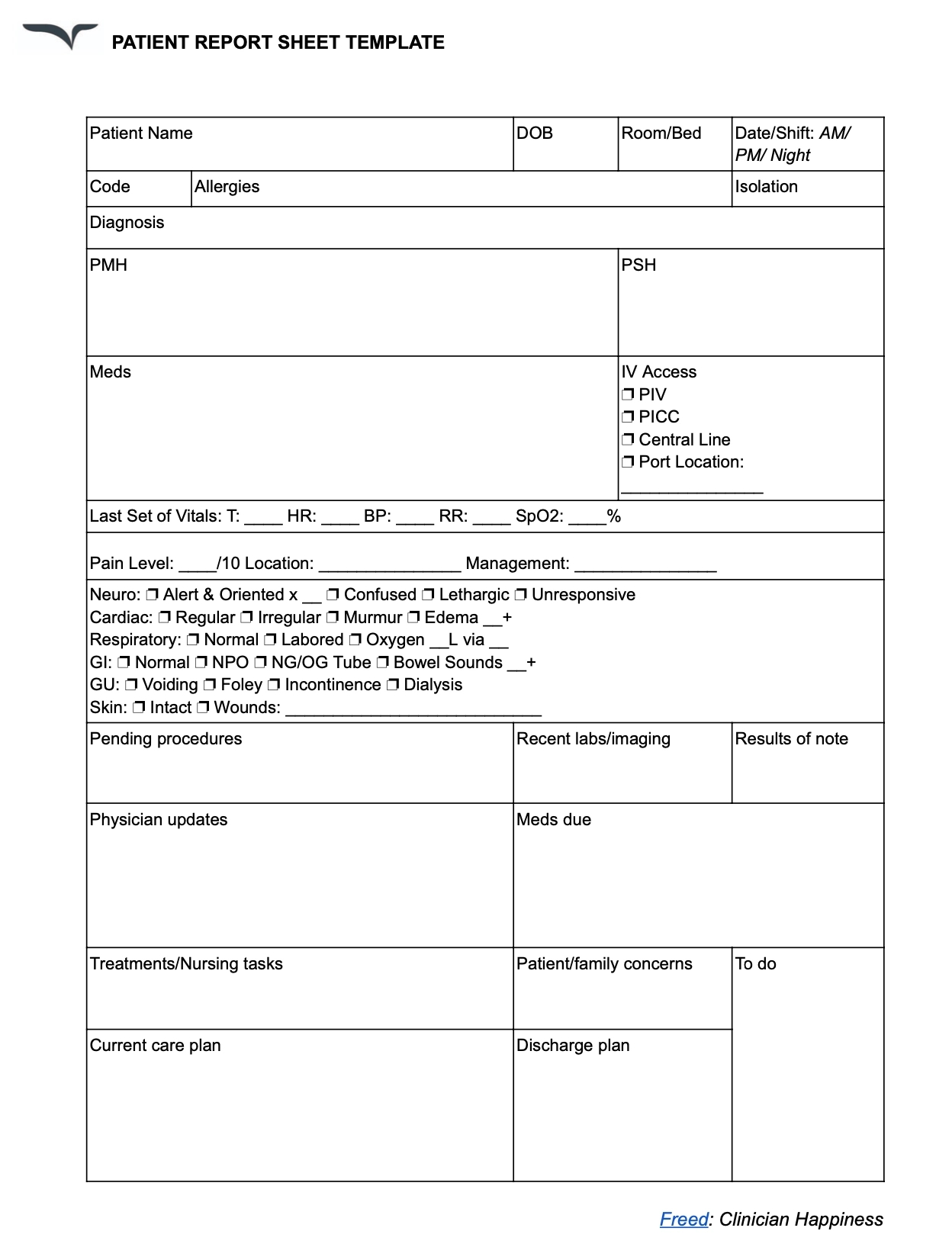 Nursing Report Sheet Template — Free Download throughout Free Printable Nursing Report Sheet