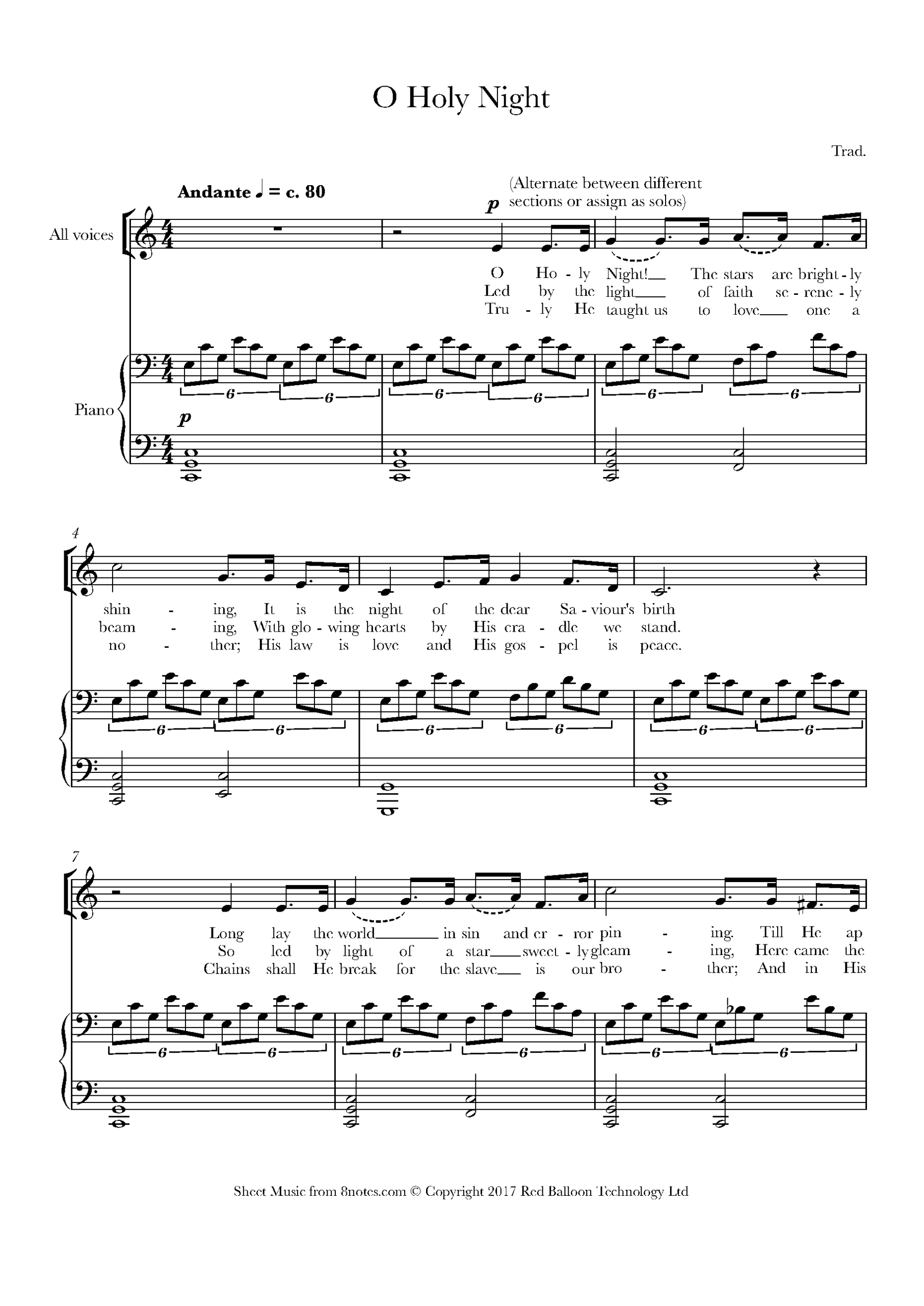 O Holy Night For Choir - Free Sheet Music For Choir | 8Notes regarding Free Printable O Holy Night Sheet Music
