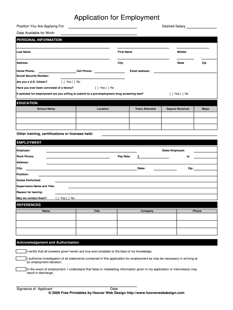 Online Application For Employment Form - Fill Online, Printable pertaining to Free Printable Job Application Form
