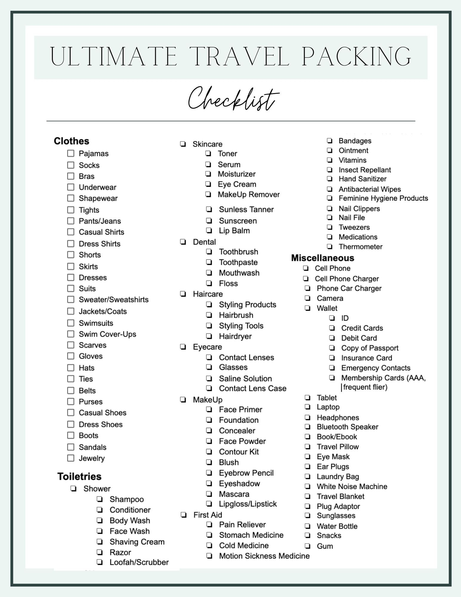 Our Road Trip Essentials & Travel Checklist Printable - Bless'Er House regarding Printable Packing Checklist For Vacation