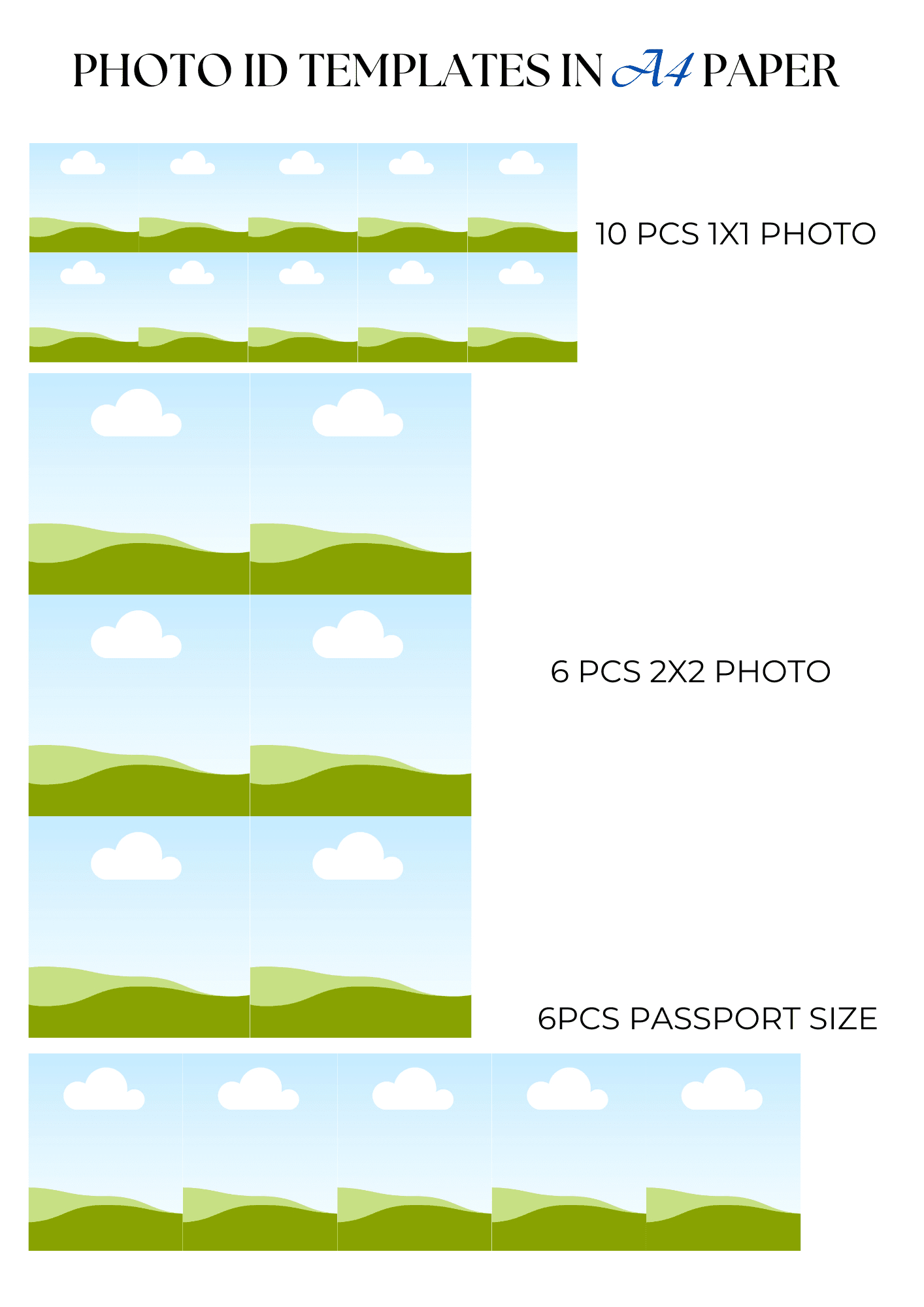 Photo Id/ Valid Id (1X1, 2X2, Passport Size) In A4 Size within 2x2 Id Printable Template A4