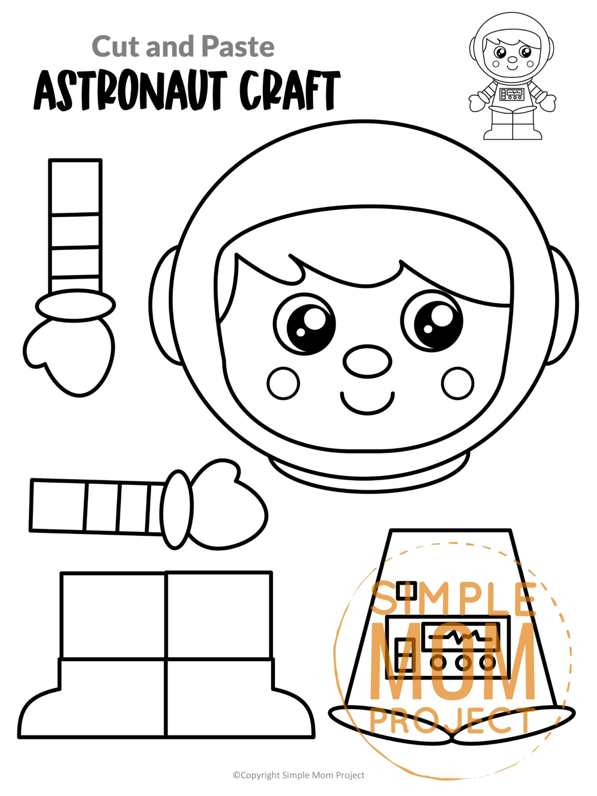 Planet &amp;amp; Space Crafts – 14 Black &amp;amp; White Printable Cut &amp;amp; Paste with Printable Astronaut Cut Out Template
