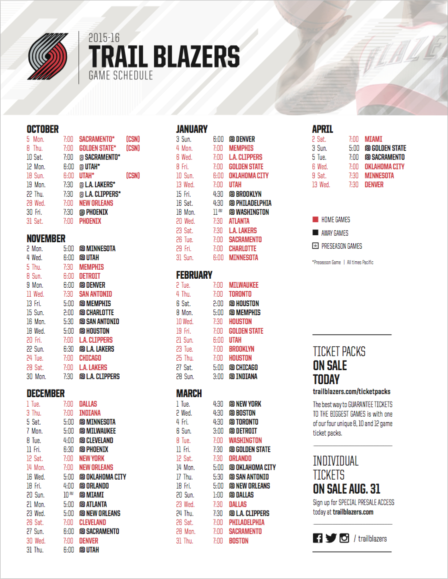 Portland Trail Blazers On X regarding Portland Trail Blazers Schedule Printable