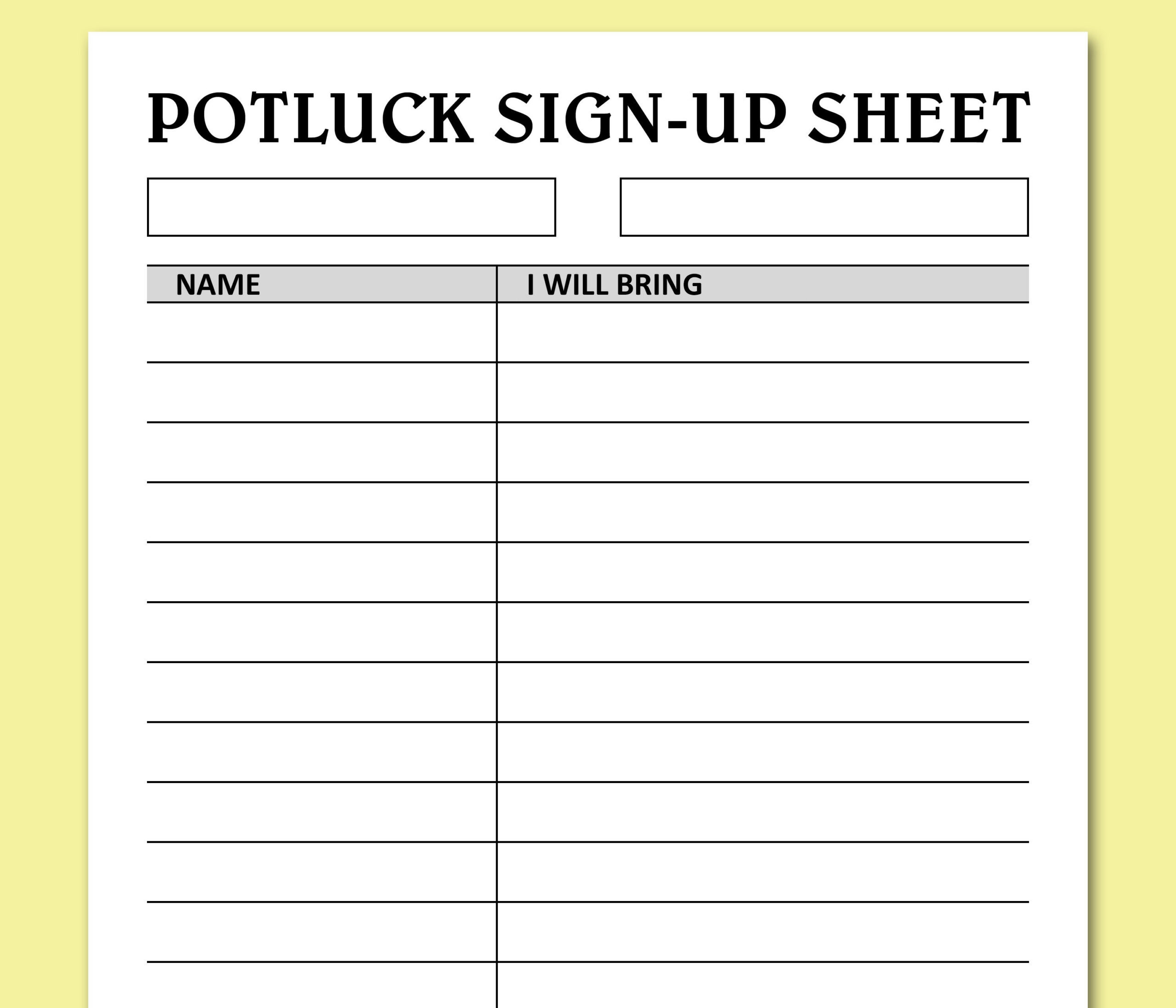 Potluck Sign Up Sheet, Feiertage Events Potluck Brunch Dinner with regard to Potluck Sign Up Sheet Printable