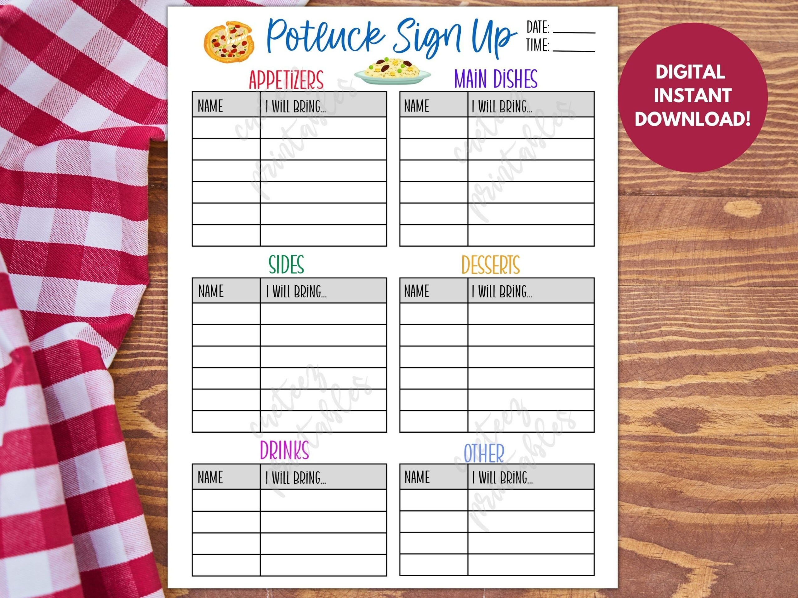 Potluck Sign Up Sheet, Printable Für Potluck Party, Sign Up For inside Potluck Sign Up Sheet Printable