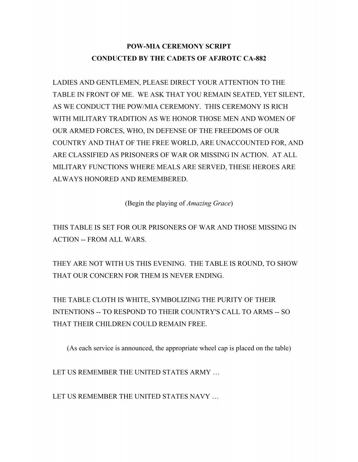 Pow-Mia Table Script inside Missing Man Table Script Printable