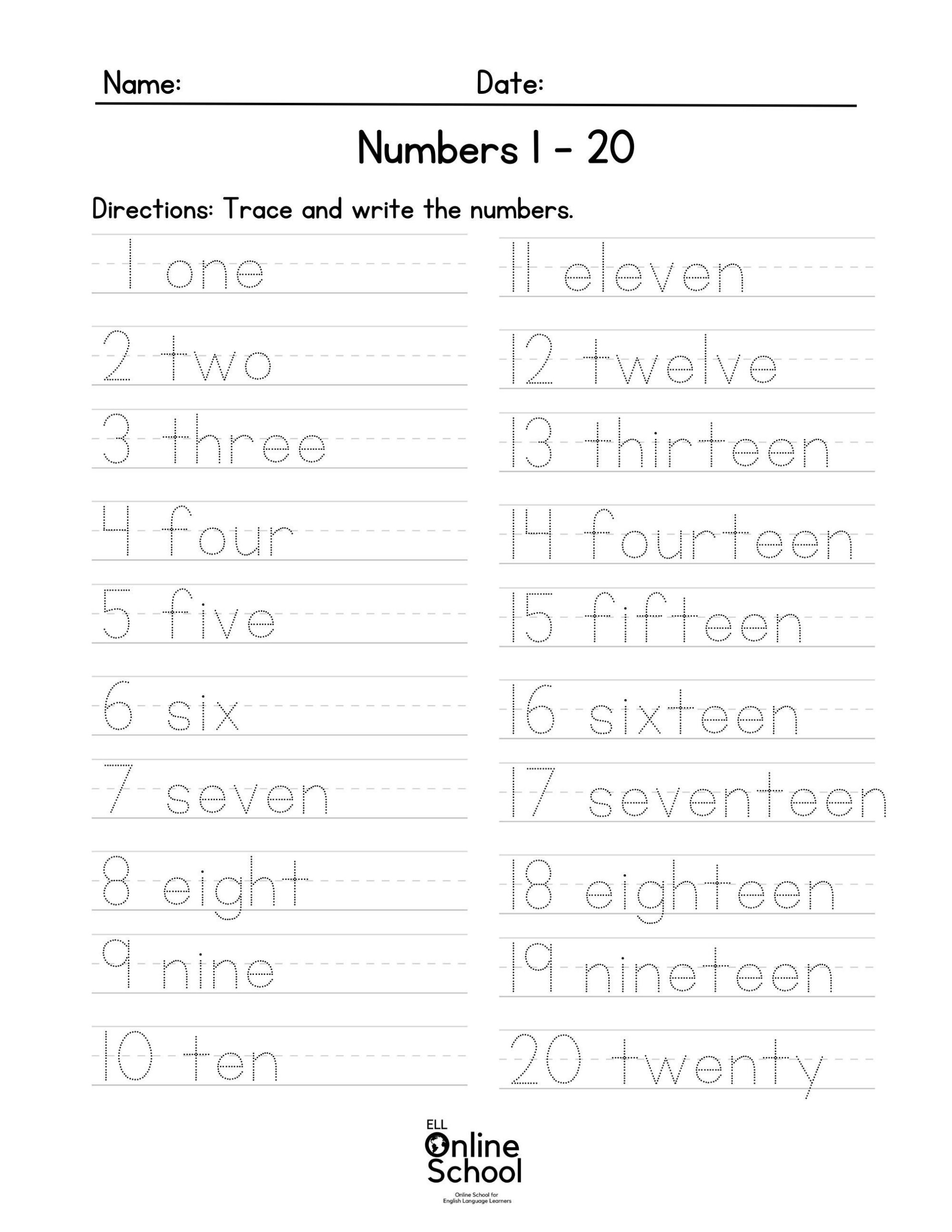 Practice Writing Numbers 1 - 20 - Etsy for Printable Number Writing Practice 1-20