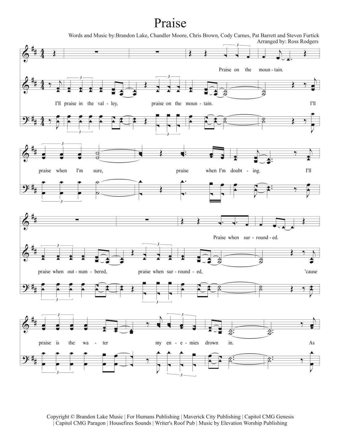 Praise (Arr. Ross Rodgers)Elevation Worship Sheet Music For with regard to Free Printable Praise and Worship Sheet Music