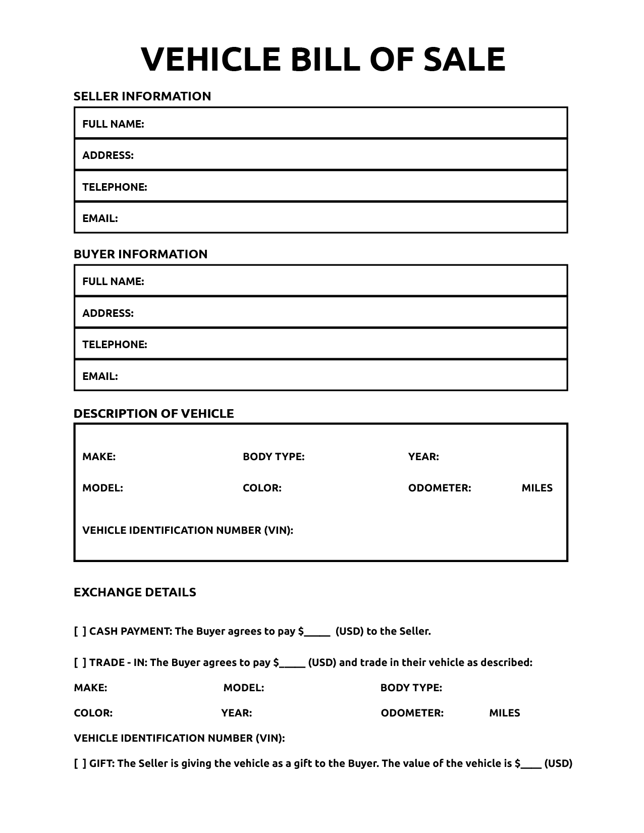 Printable Bill Of Sale For Vehicle - World Of Printables for Vehicle Bill Of Sale Printable Free