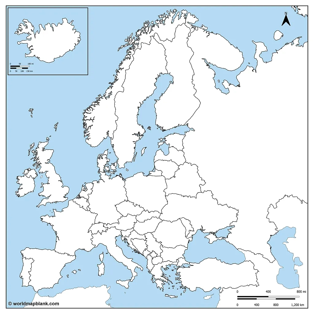Printable Blank Map Of Europe – Outline, Countries, Capitals intended for Map Of Europe Outline Printable