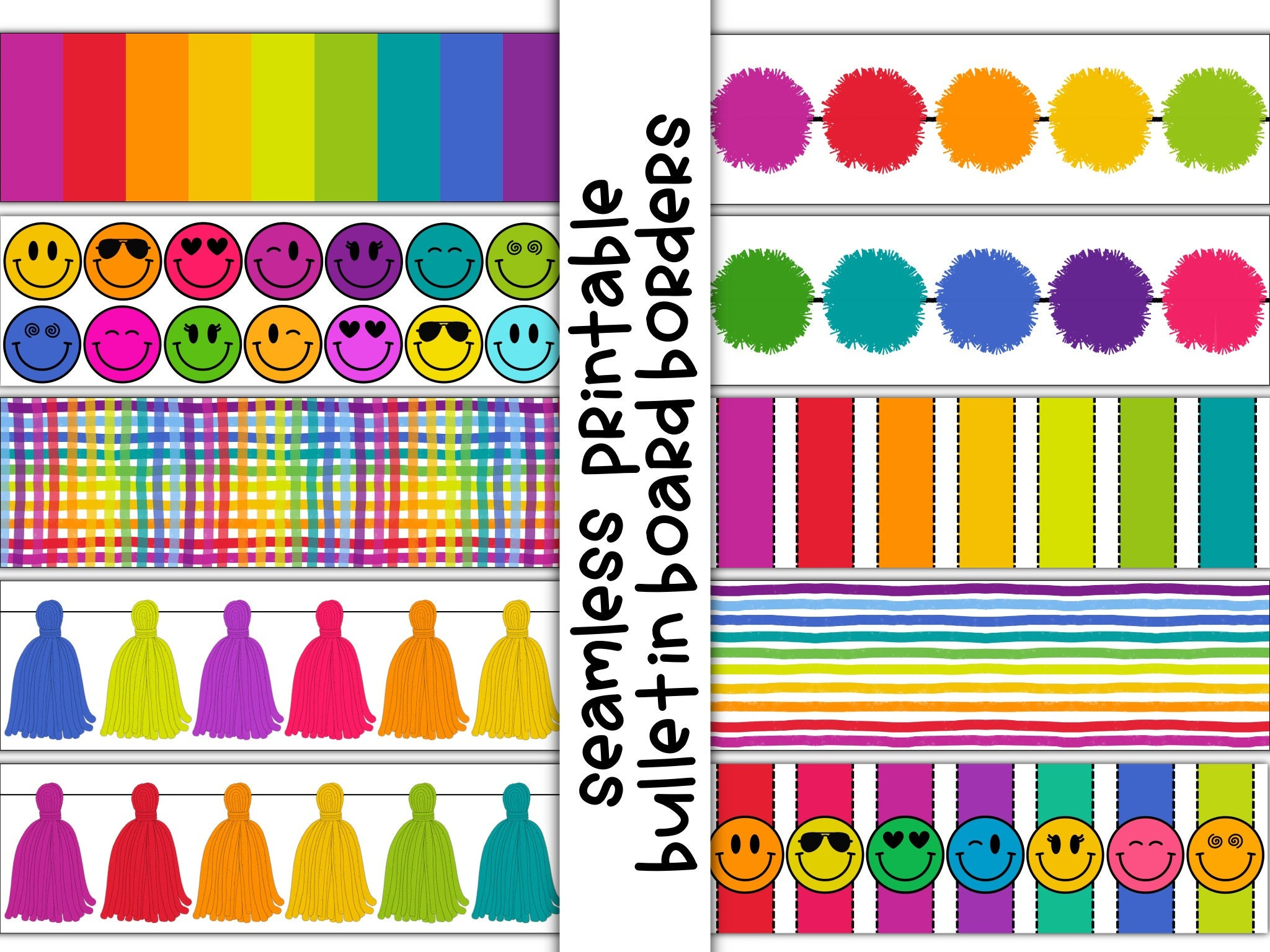 Printable Bulletin Board Borders: Rainbow Classroom Decor (Pdf inside Printable Border For Bulletin Board
