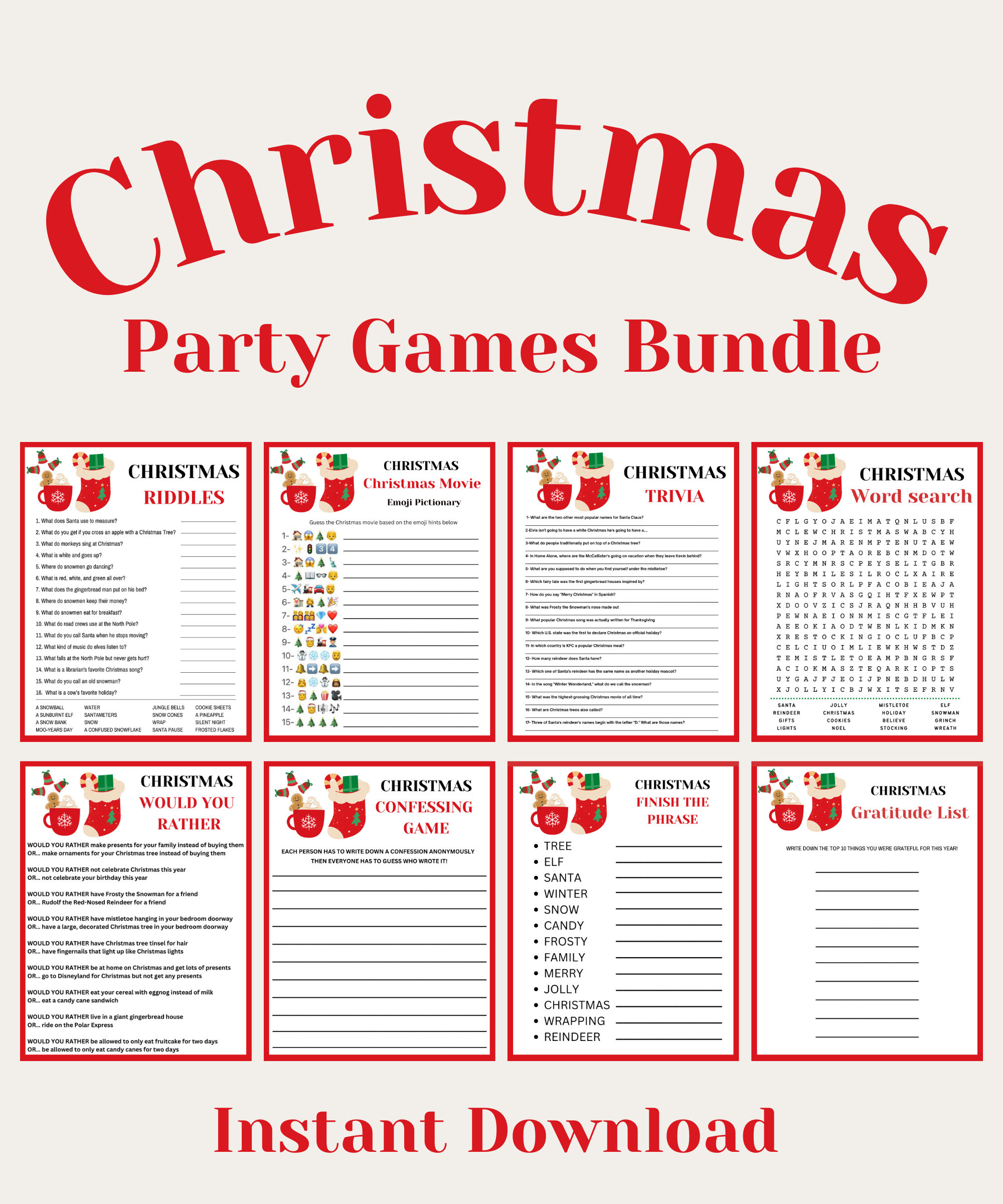 Printable Christmas Party Game Bundle: Trivia, Pictionary, Riddles with Printable Games For Christmas Party